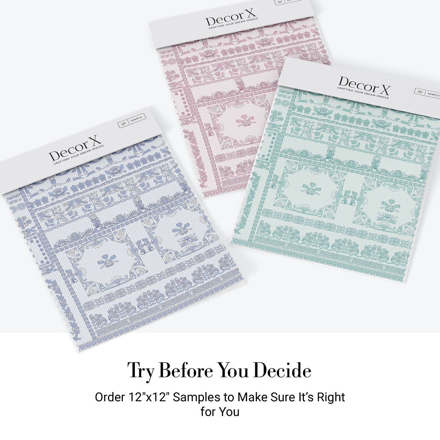 Ornate aqua damask borders with classical motifs arranged in elegant horizontal decorative bands - view 26 - final all-groups samples