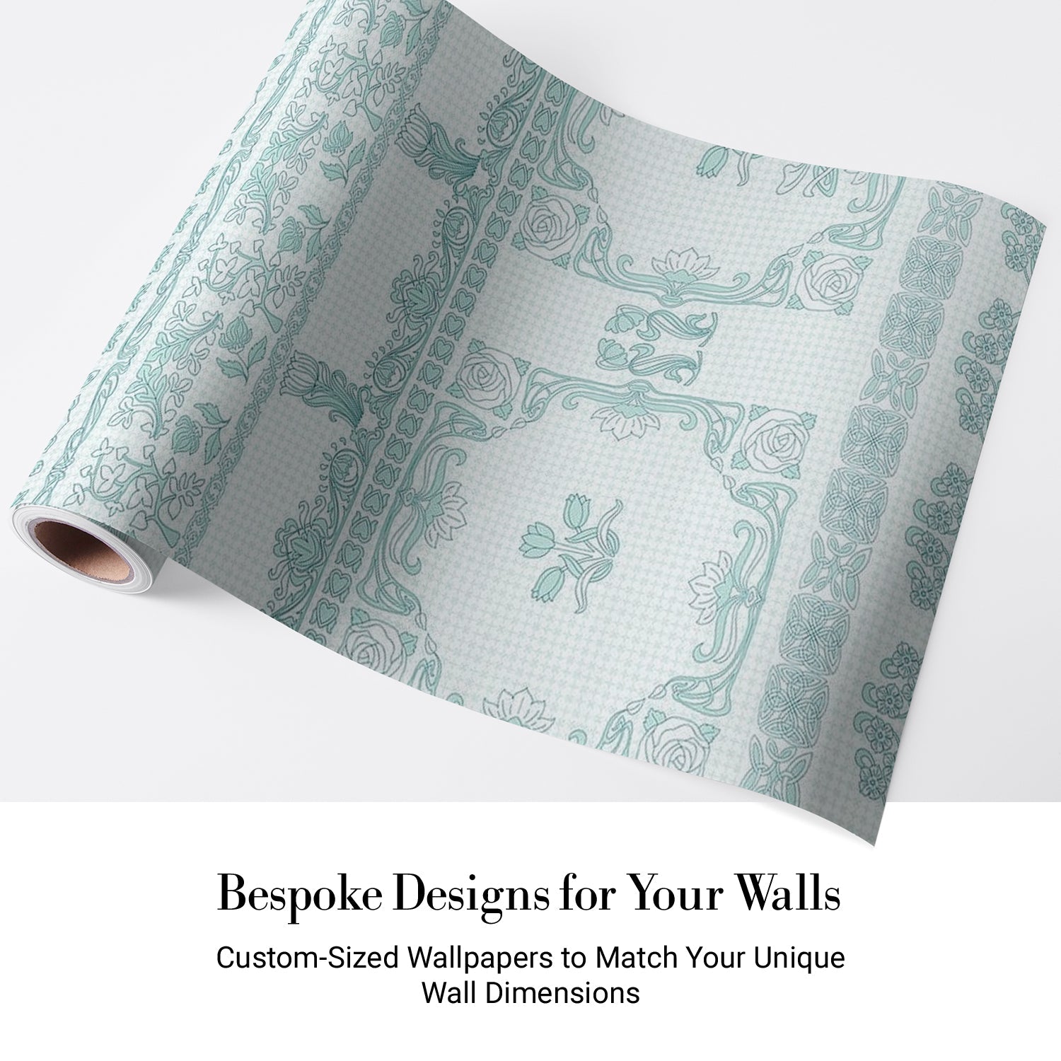 Ornate aqua damask borders with classical motifs arranged in elegant horizontal decorative bands - view 5 - final