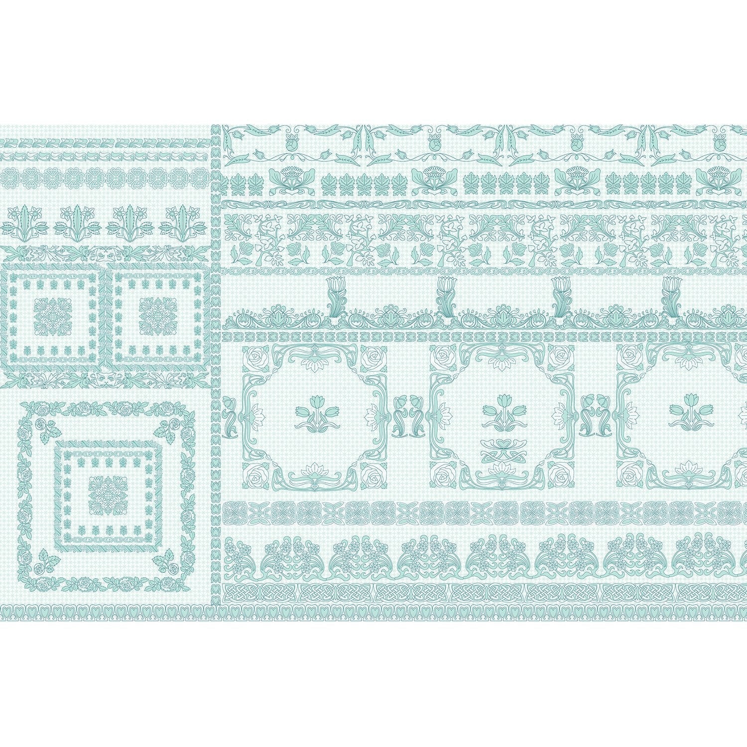 Luxurious blue damask tile art wallpaper mural-equal final