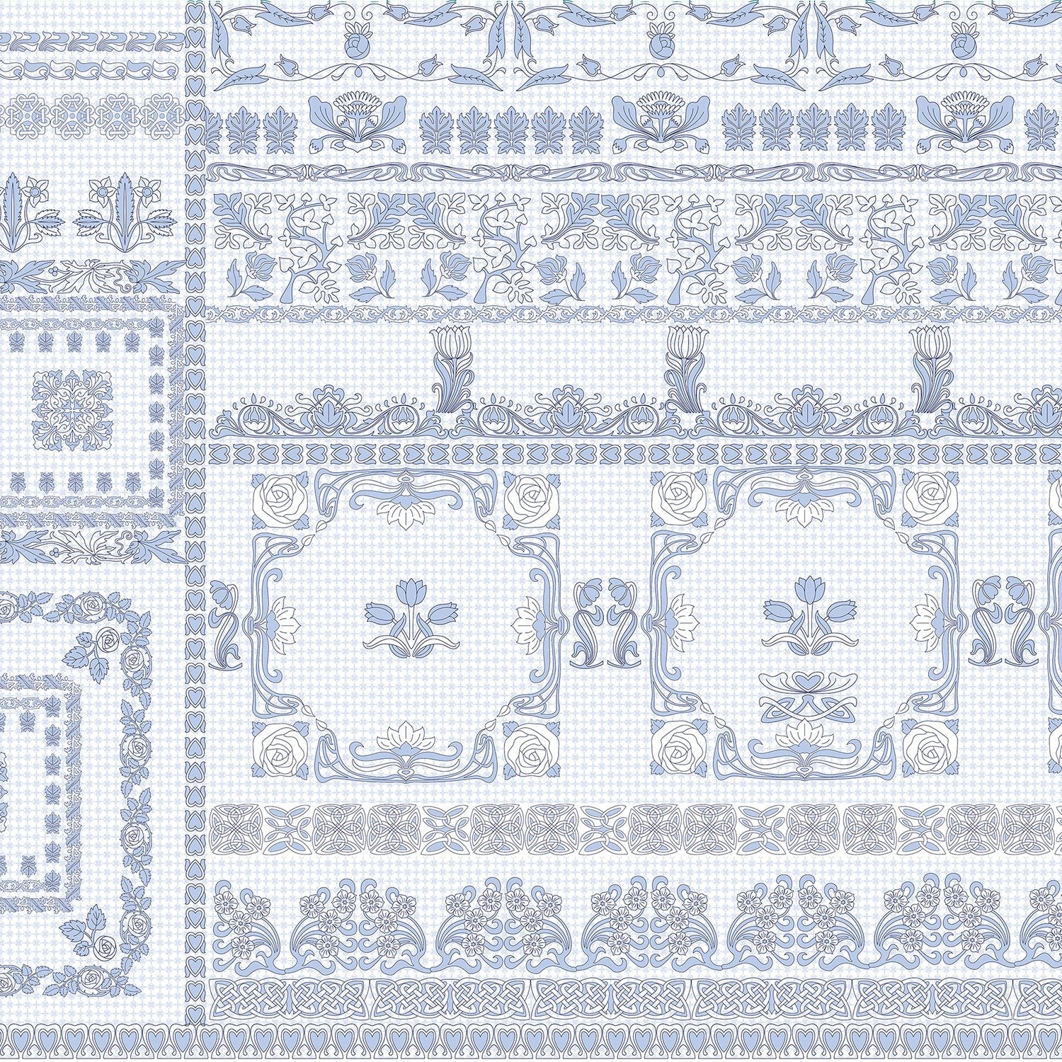 Ornate aqua damask borders with classical motifs arranged in elegant horizontal decorative bands - view 9 - final