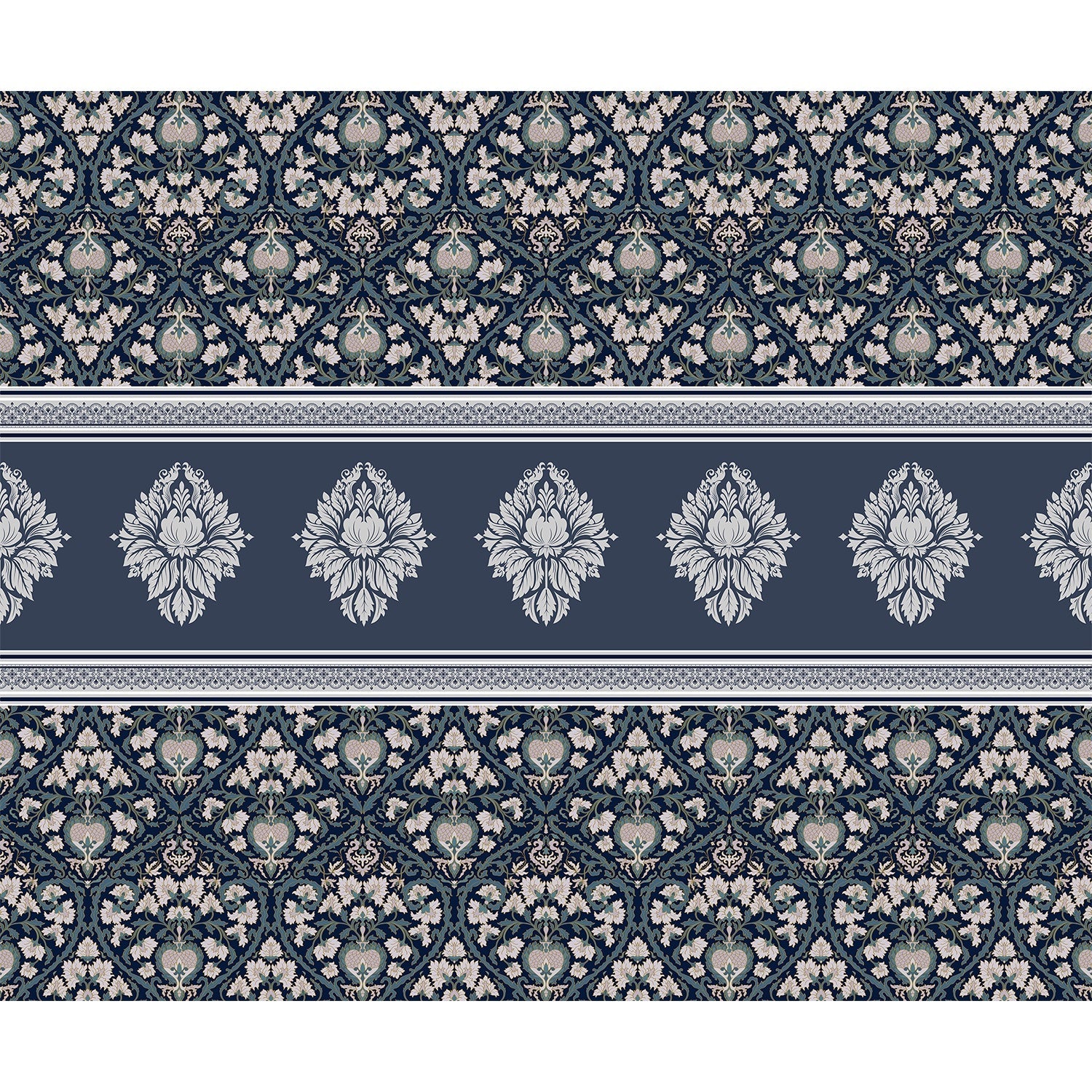 "Blossoming damask floral pattern in lea - damask wallpaper mural-equal final"