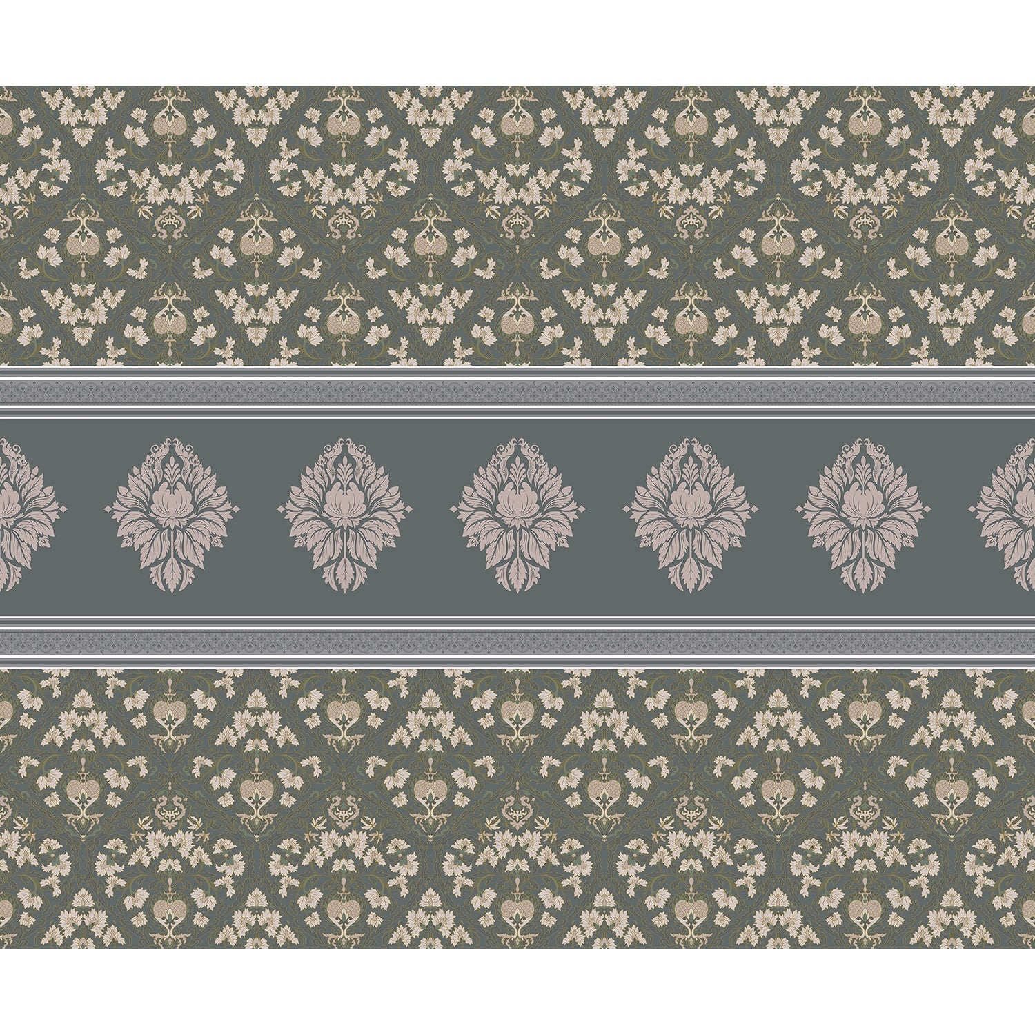 "Blossoming damask floral pattern in lea - damask wallpaper mural-equal final"