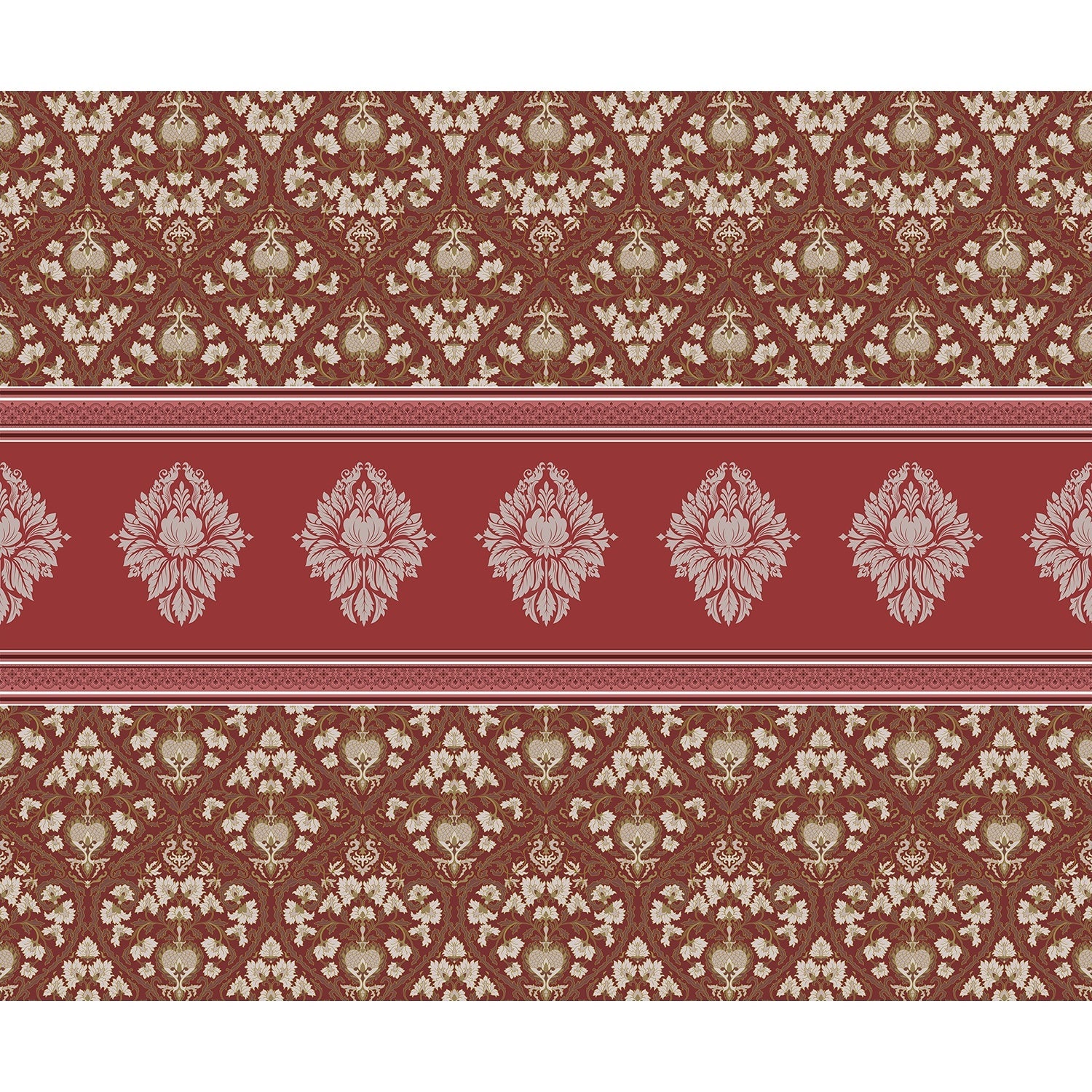 "Blossoming damask floral pattern in lea - damask wallpaper mural-equal final"