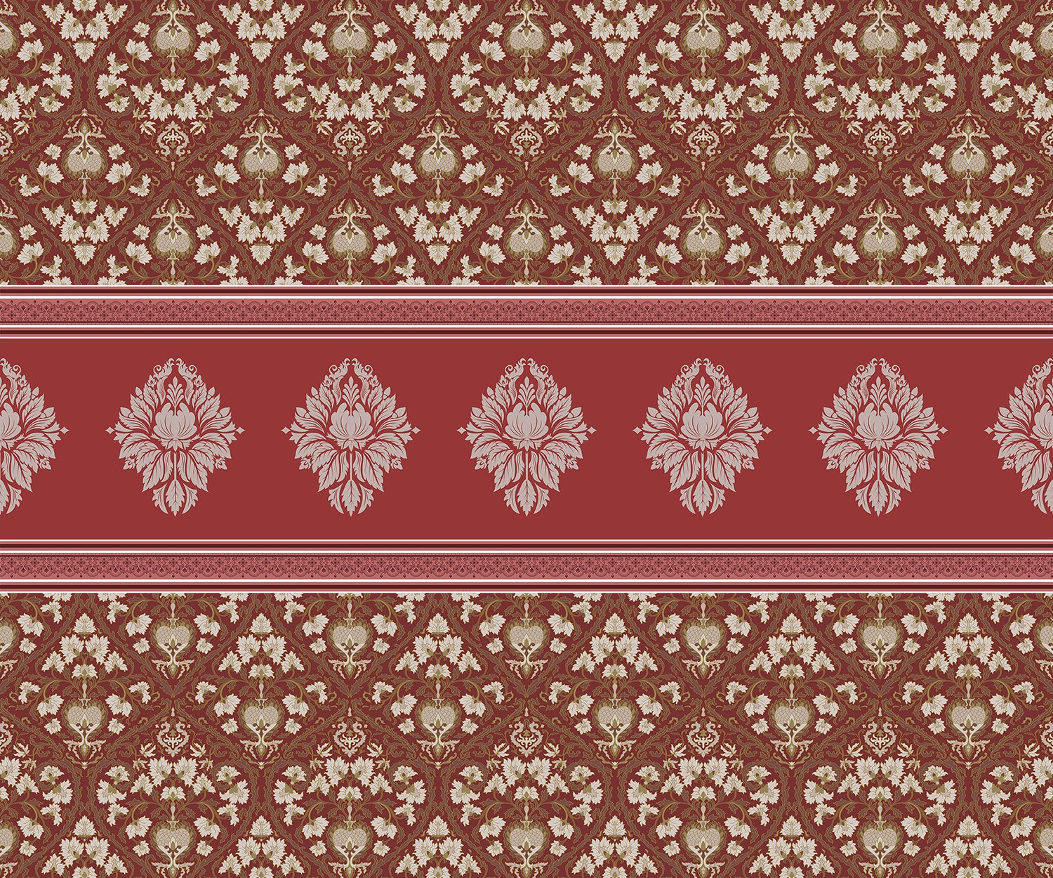 "Blossoming damask floral pattern in lea - damask wallpaper mural-inequal final"