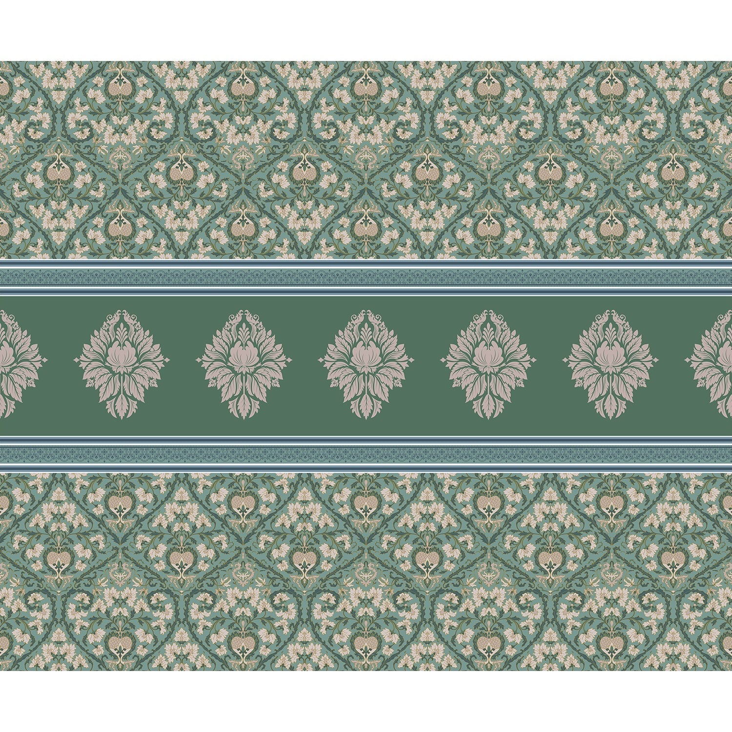 "Blossoming damask floral pattern in lea - damask wallpaper mural-equal final"