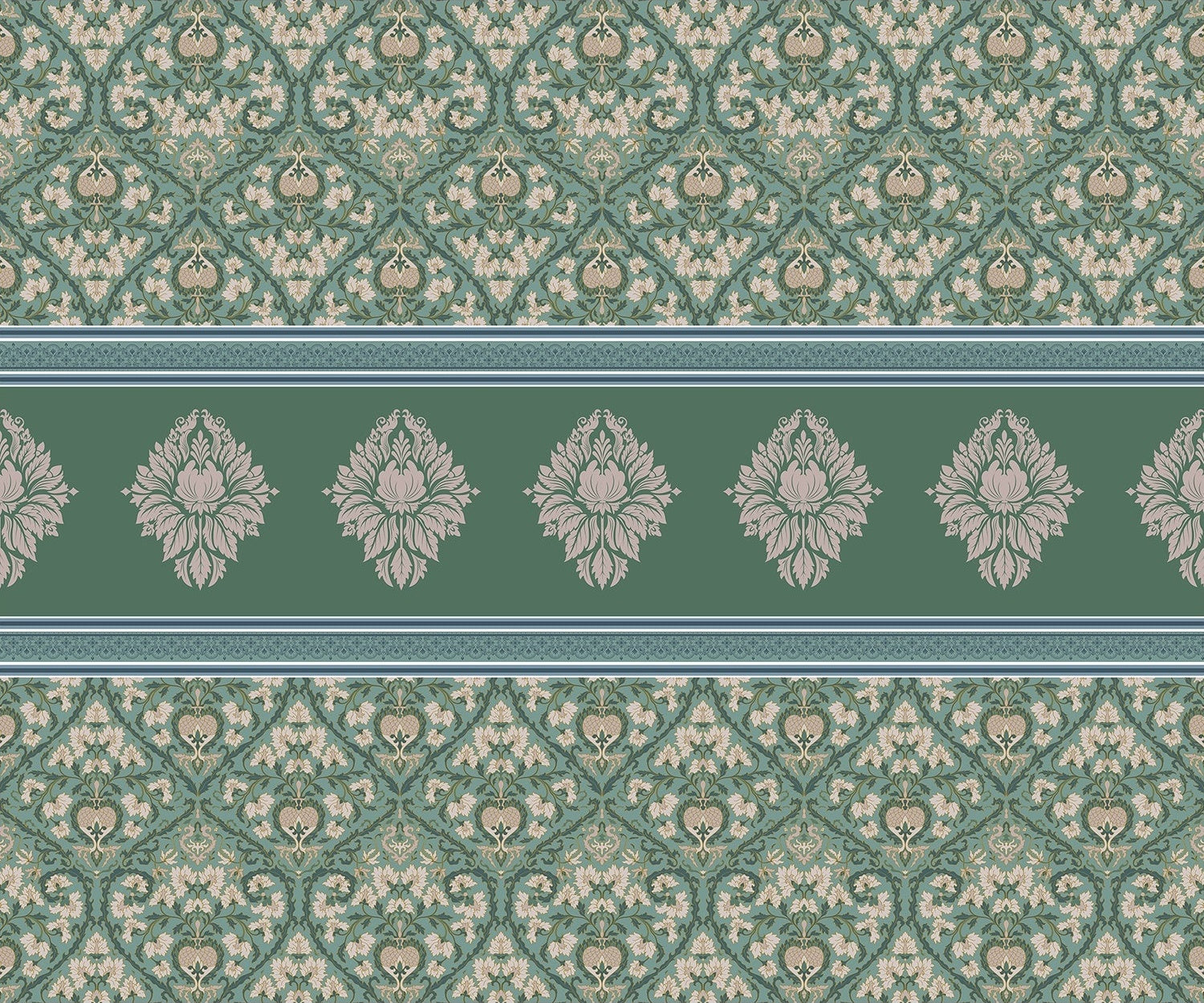 "Blossoming damask floral pattern in lea - damask wallpaper mural-inequal final"