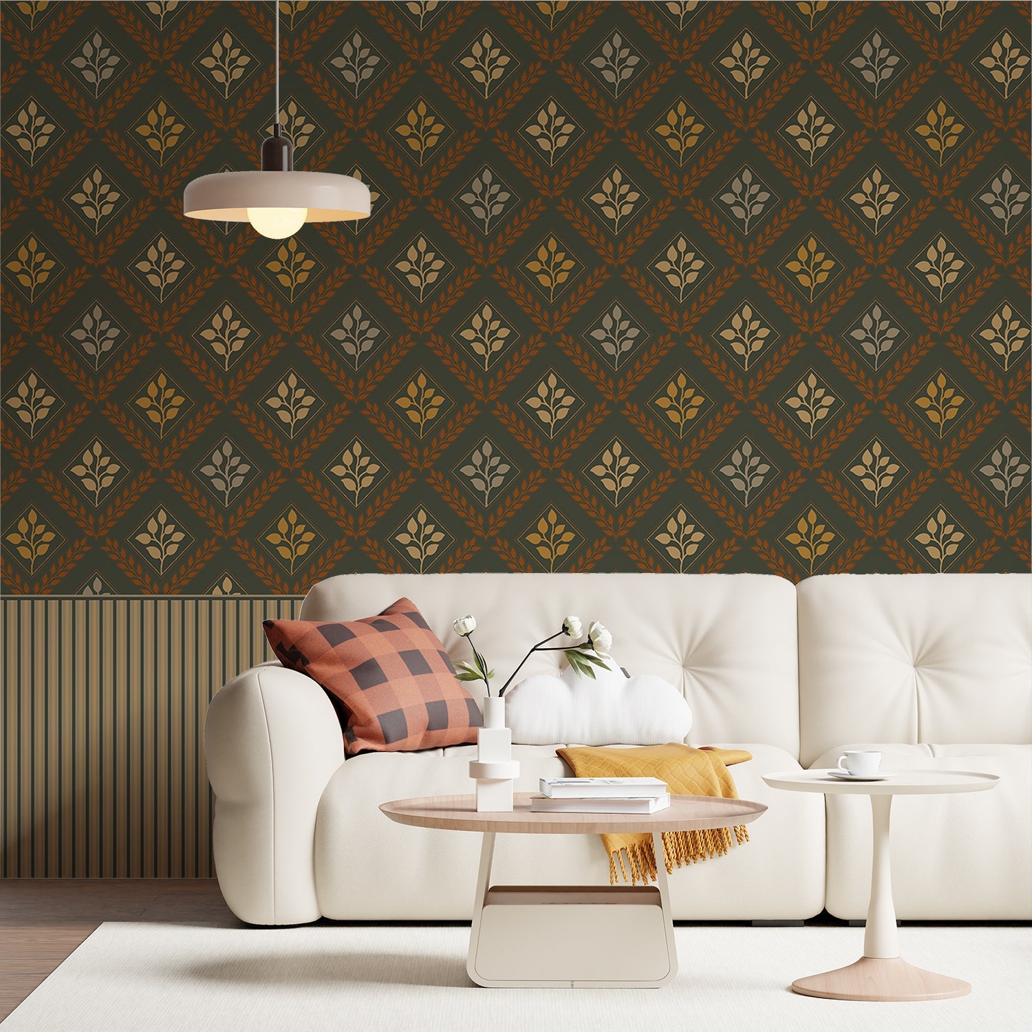 Elegant teal and gold damask floral pattern with diamond lattice arrangement on dark background - view 17 - final