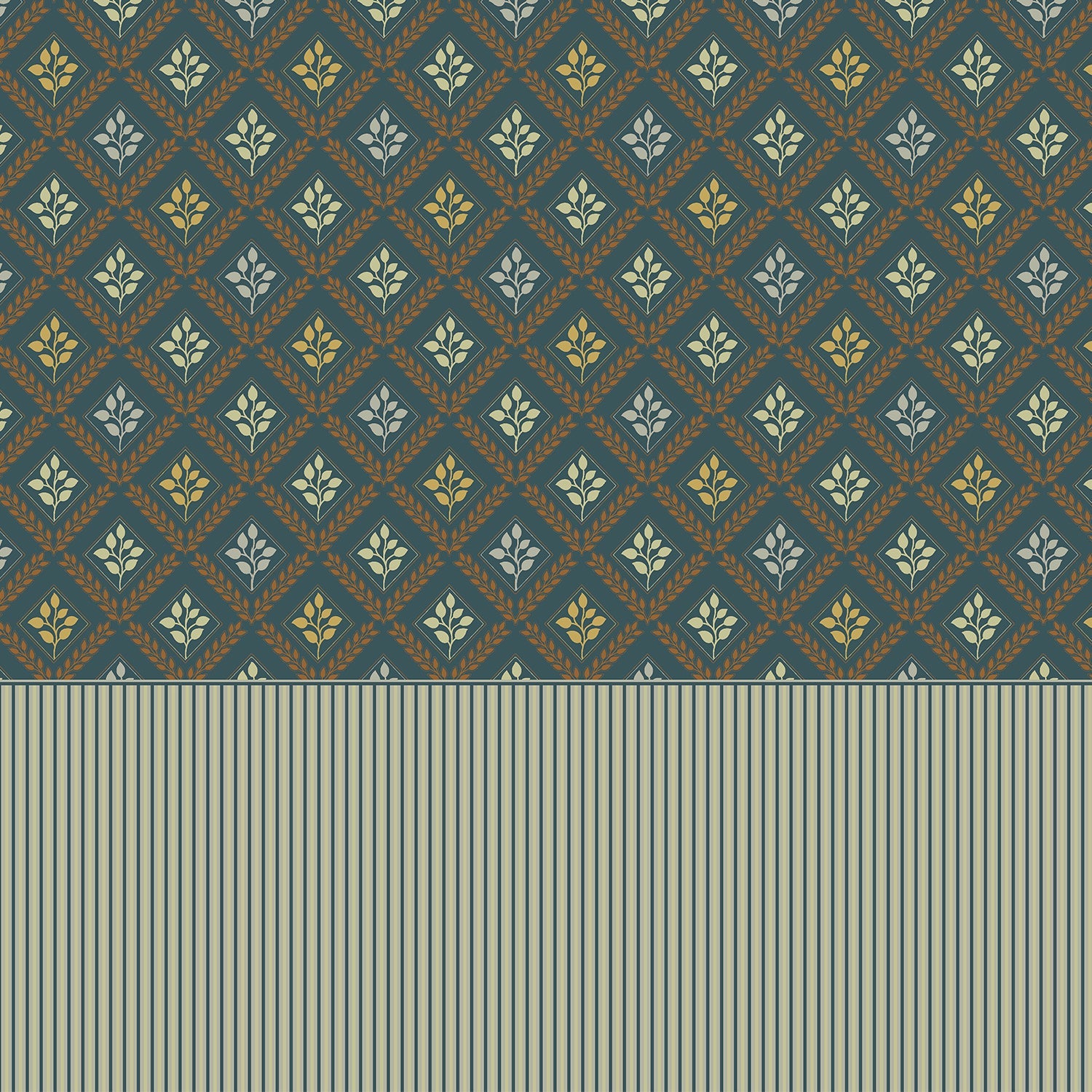 Elegant teal and gold damask floral pattern with diamond lattice arrangement on dark background - view 2 - final