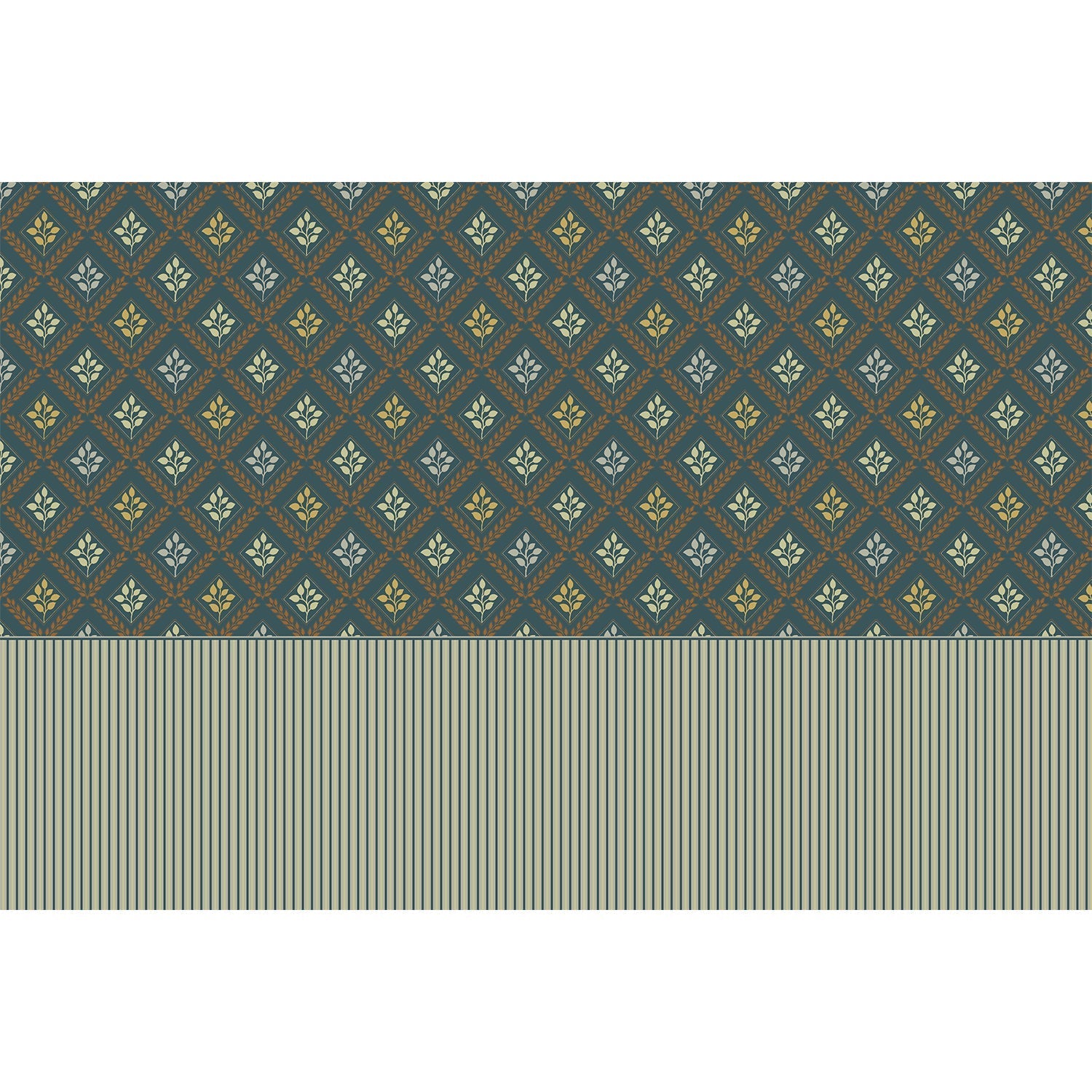 repeat-full-square Elegant teal and gold damask floral pattern with diamond lattice arrangement on dark background - view 4 - final