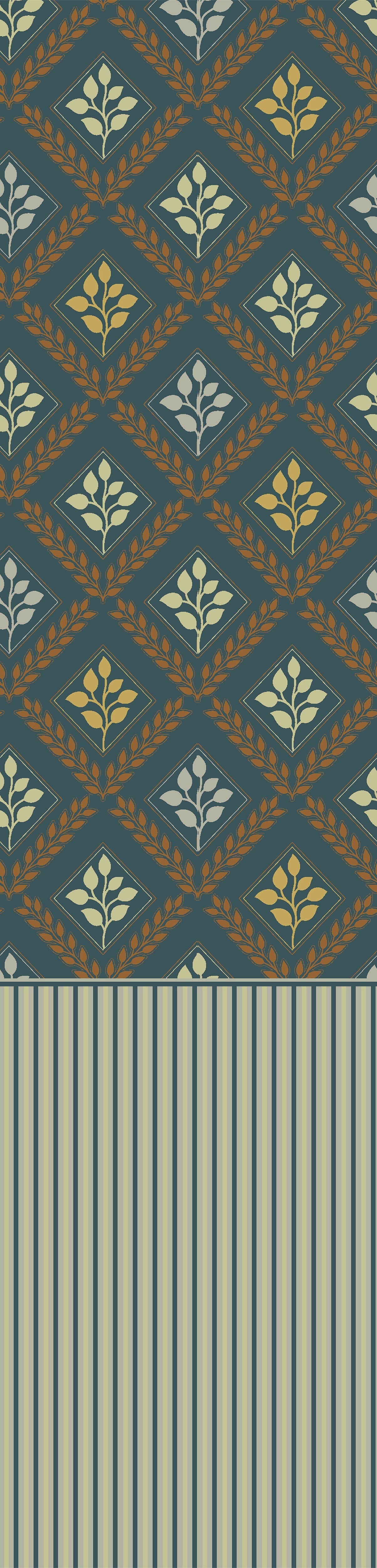 Elegant teal and gold damask floral pattern with diamond lattice arrangement on dark background - view 5 - repeat-original - final