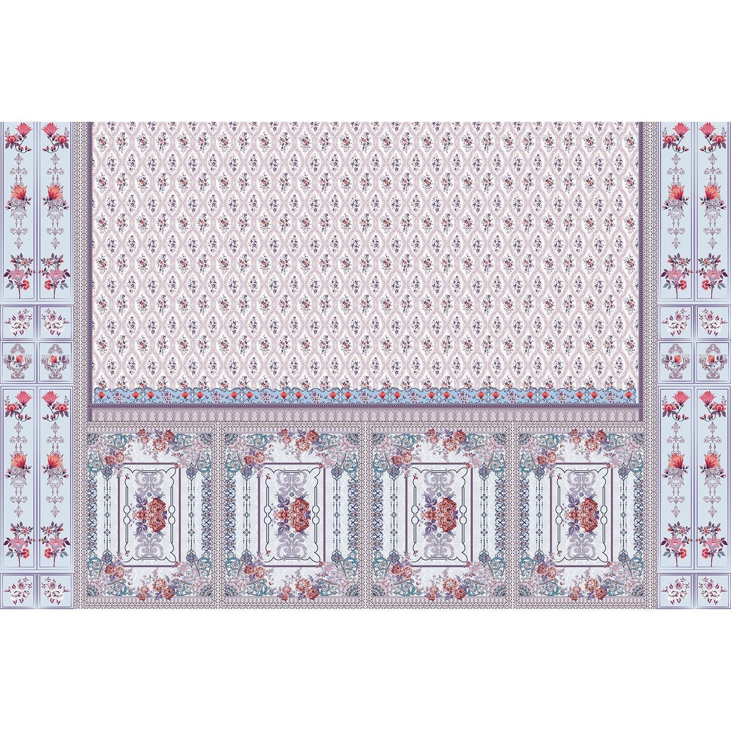 Nostalgic floral retro design in lea - "european" wallpaper mural-equal final