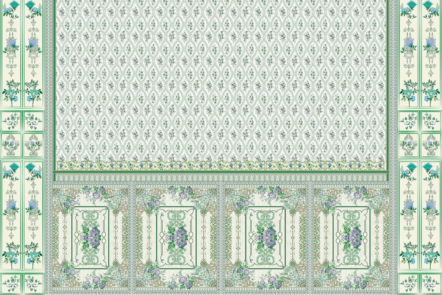 Nostalgic retro floral wallpaper in lea - "european" wallpaper mural-inequal final