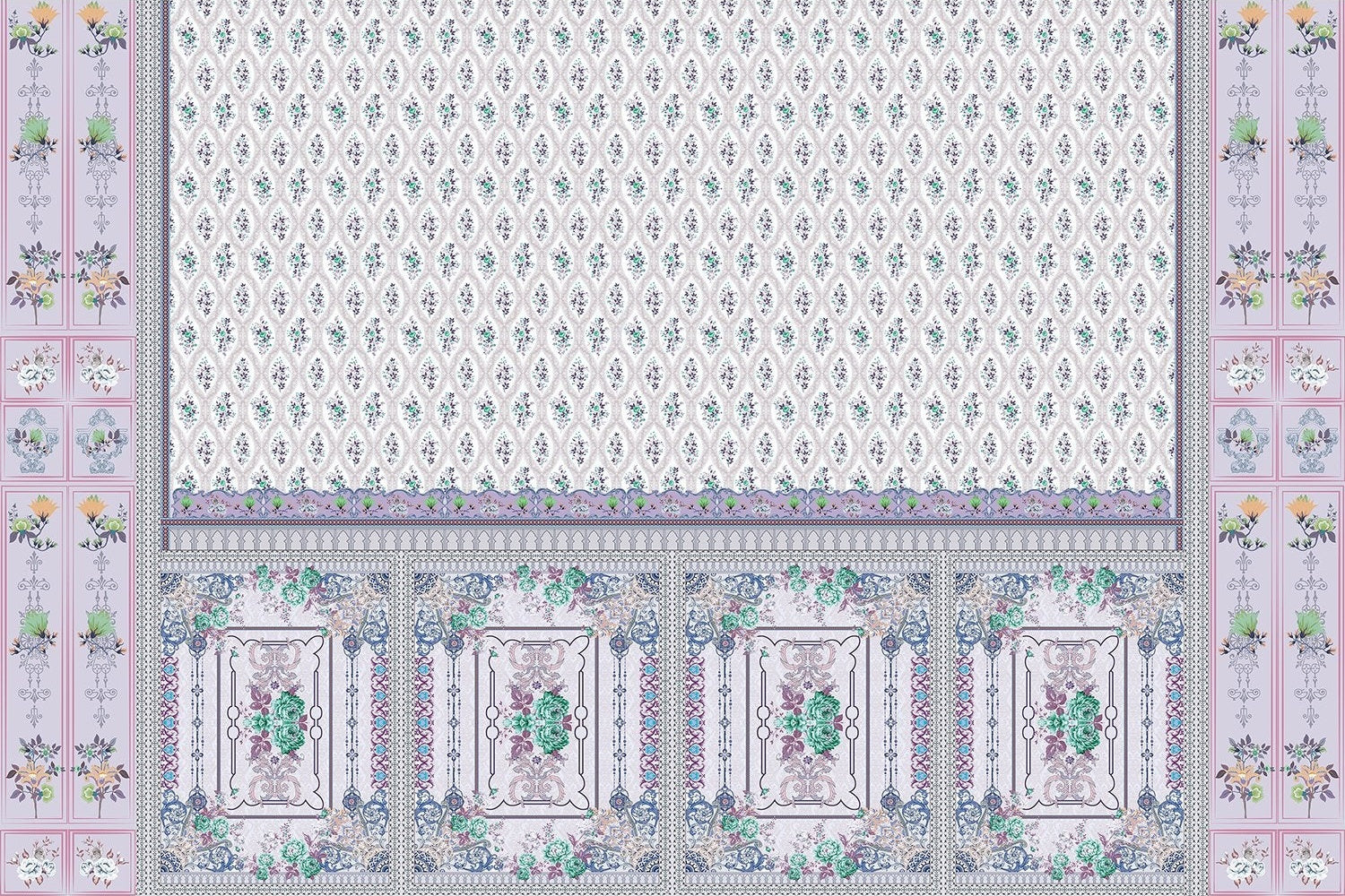 Nostalgic retro floral wallpaper in lea - "european" wallpaper mural-inequal final