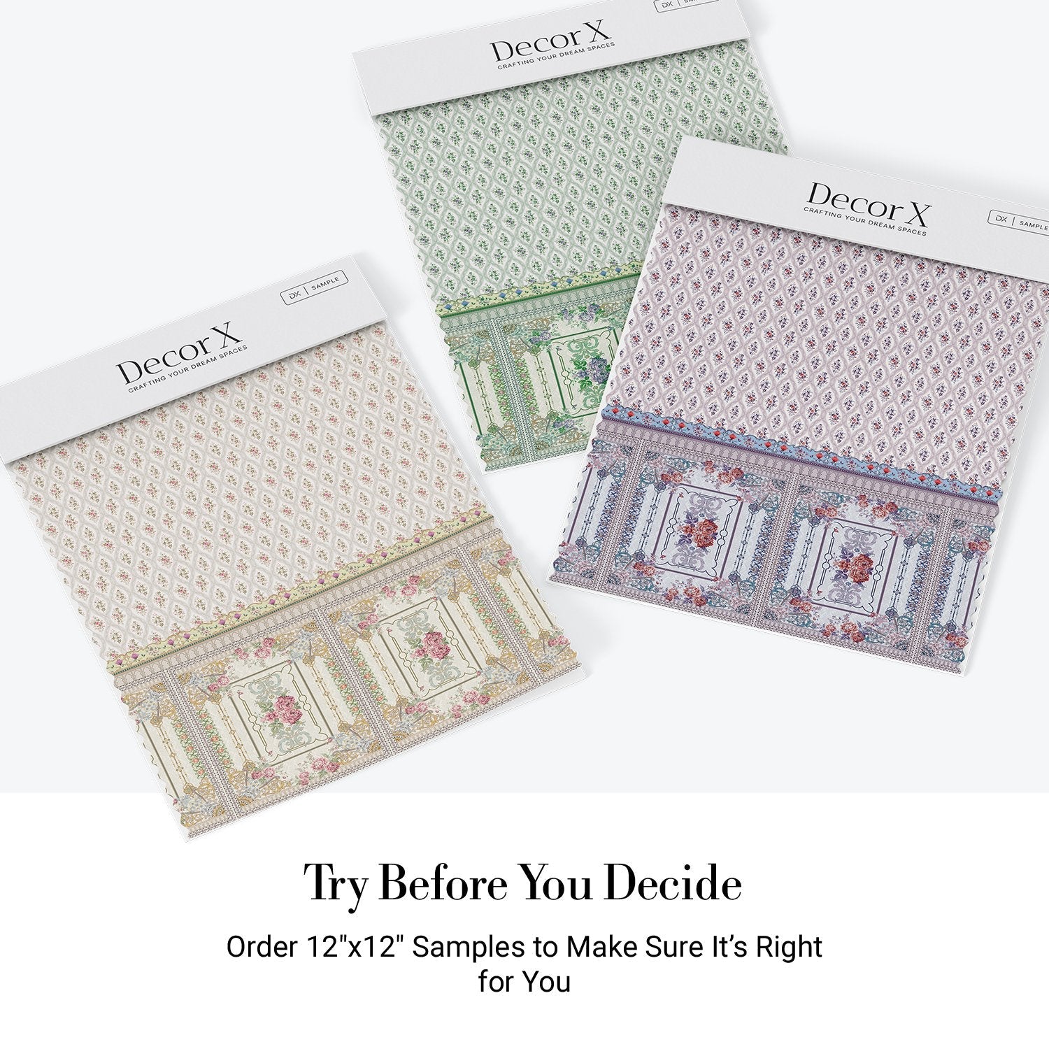 Delicate Victorian floral print with ornate border trim featuring pink roses and scrollwork - view 23 - final all-groups samples