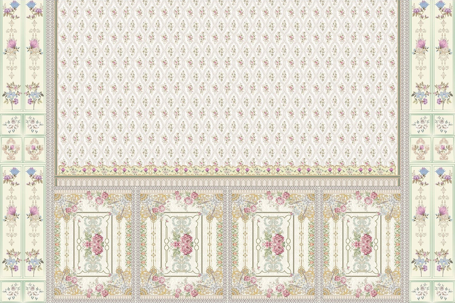 Nostalgic retro floral wallpaper in lea - "european" wallpaper mural-inequal final
