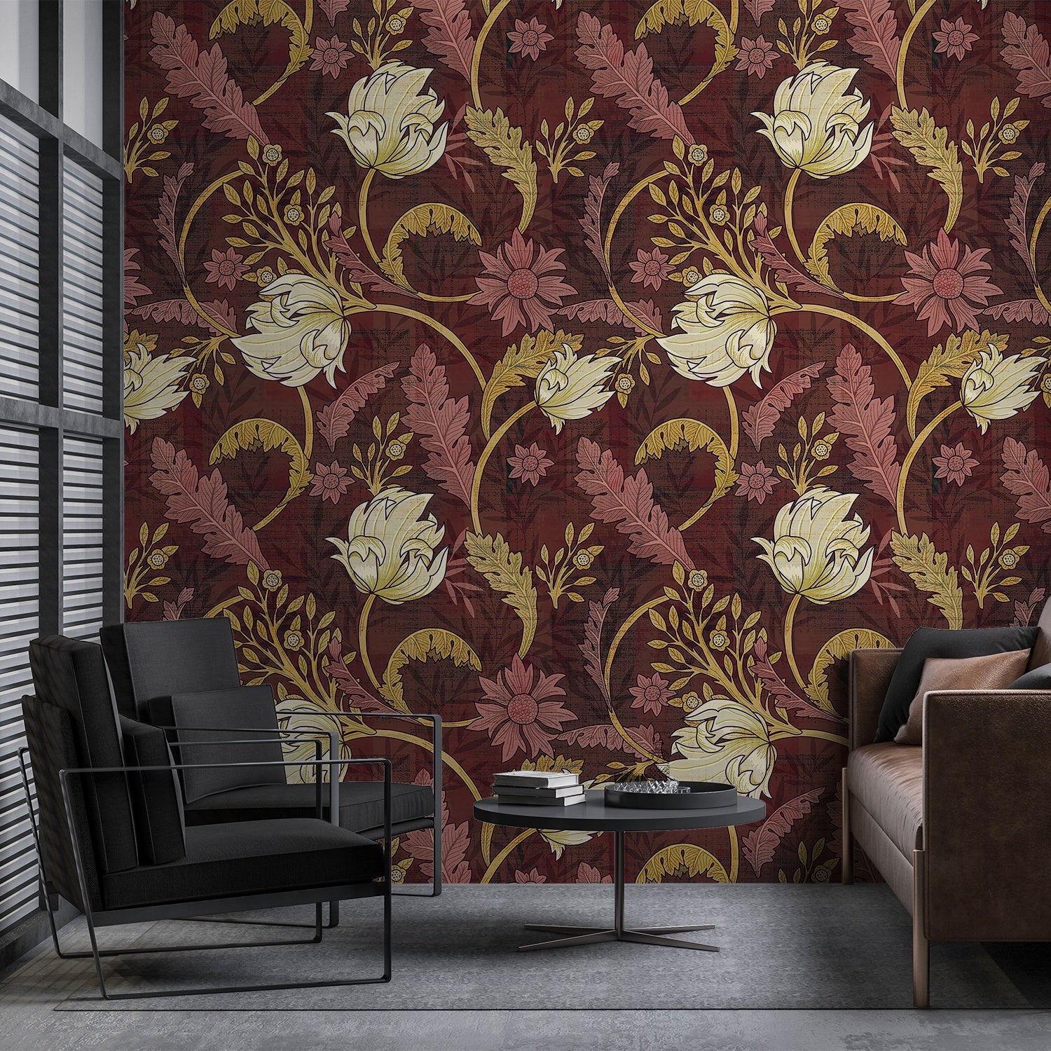 Art nouveau floral design with sage leaves and copper scrollwork on dark emerald background - view 13 - final