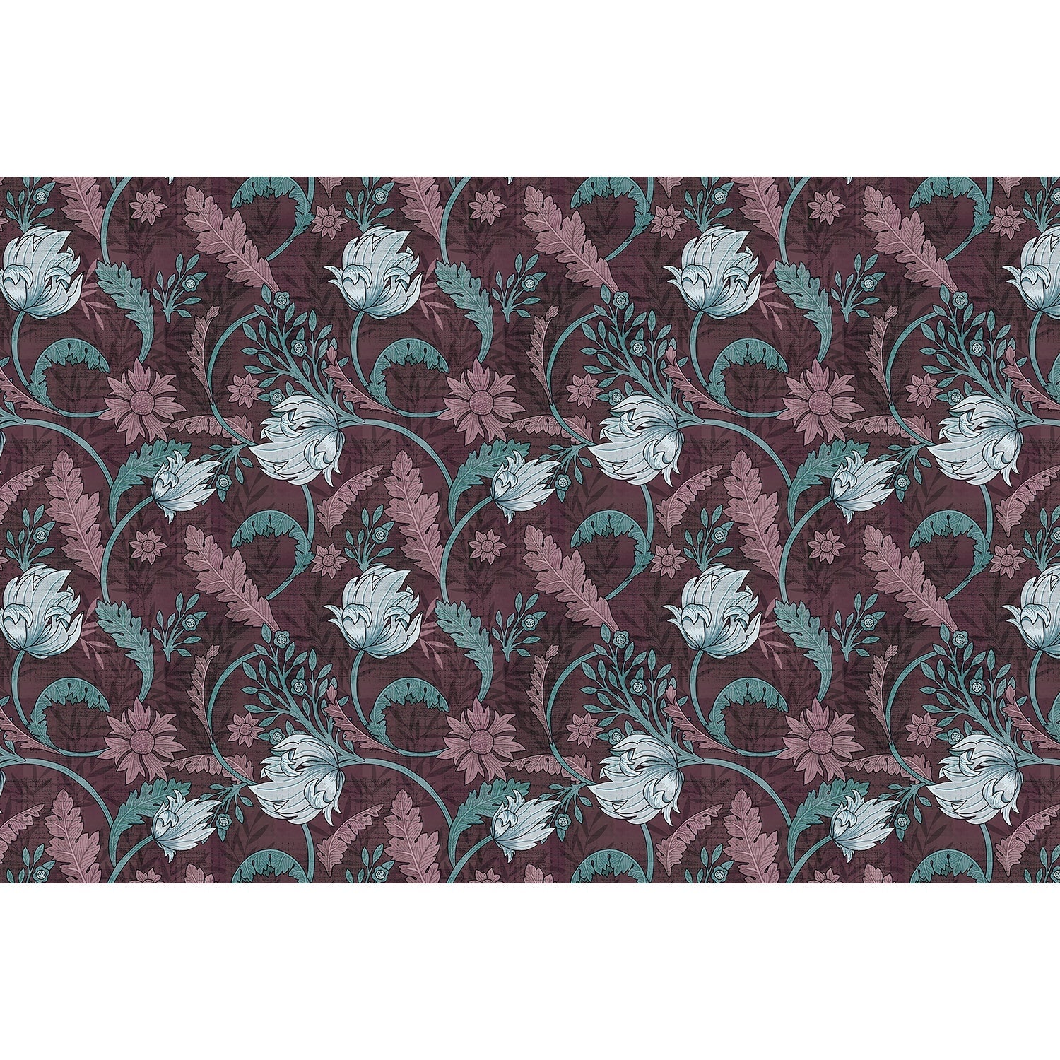 repeat-full-square Art nouveau floral design with sage leaves and copper scrollwork on dark emerald background - view 20 - final