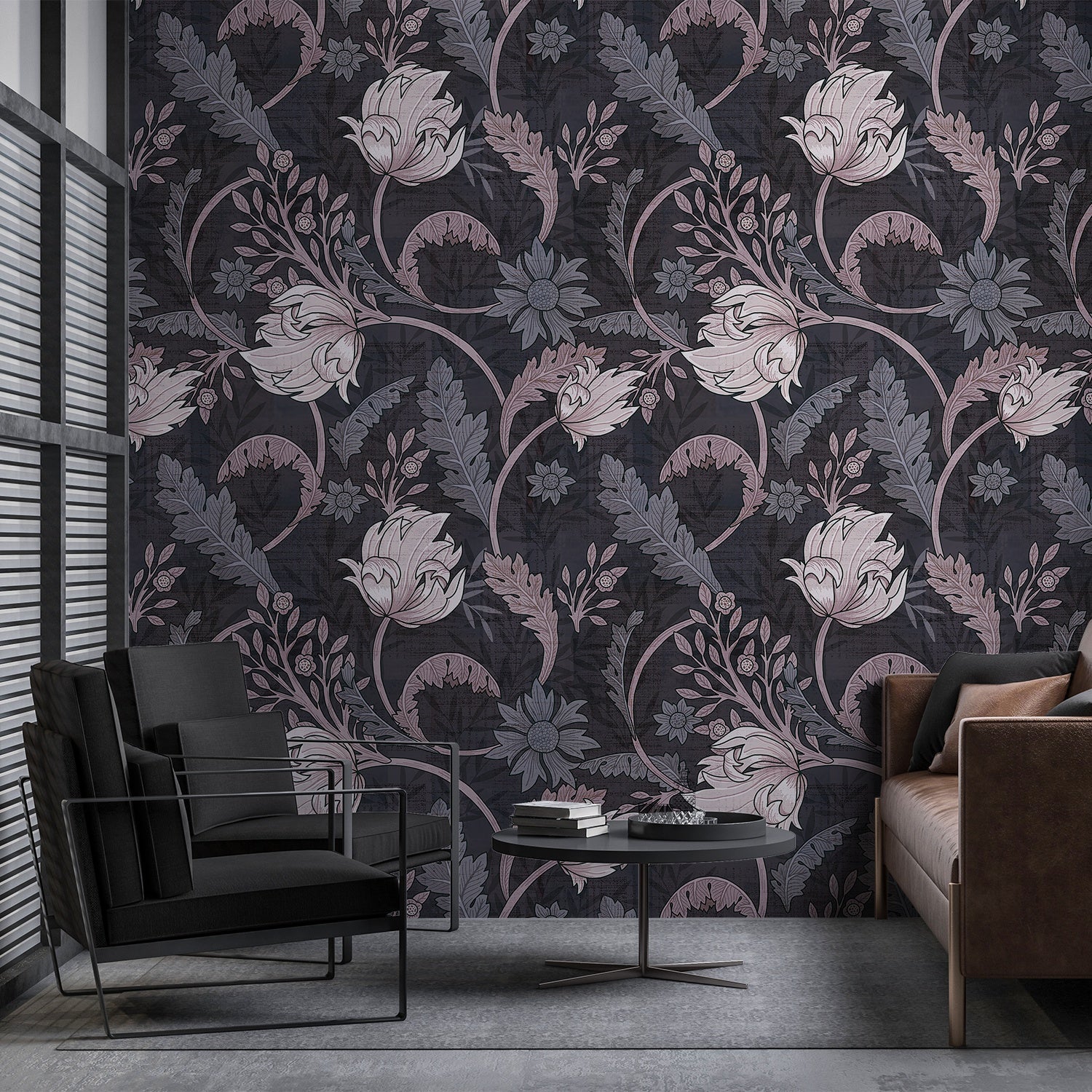 Art nouveau floral design with sage leaves and copper scrollwork on dark emerald background - view 23 - final