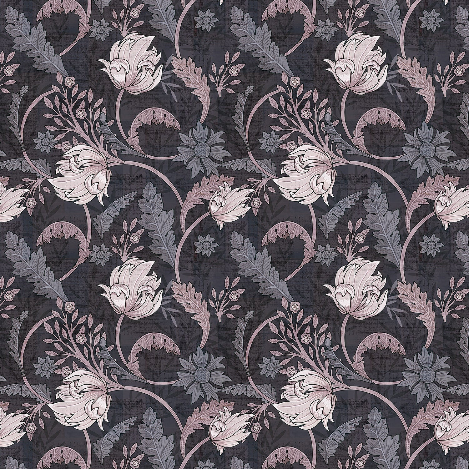 Art nouveau floral design with sage leaves and copper scrollwork on dark emerald background - view 24 - final