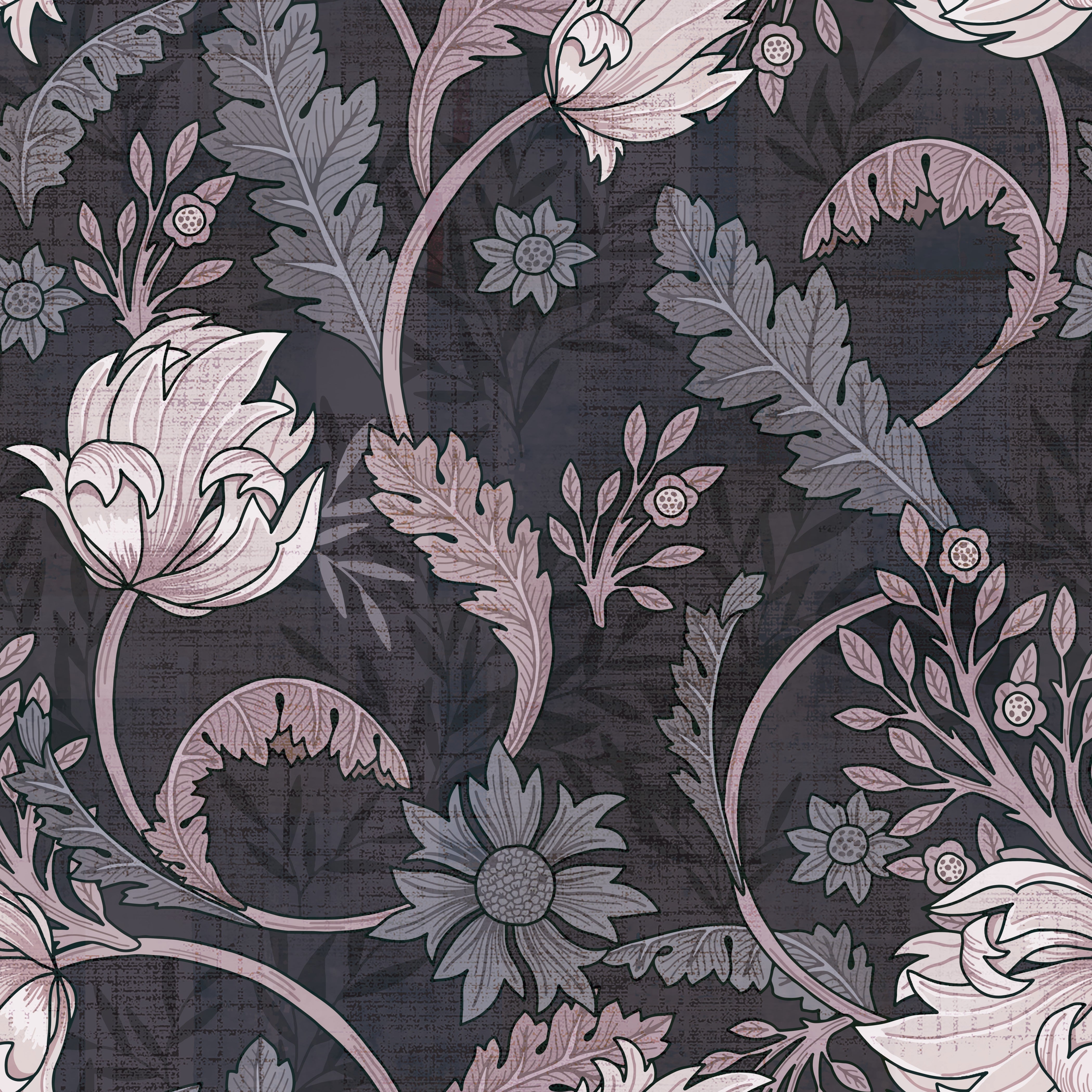 Art nouveau floral design with sage leaves and copper scrollwork on dark emerald background - view 26 - repeat-original - final