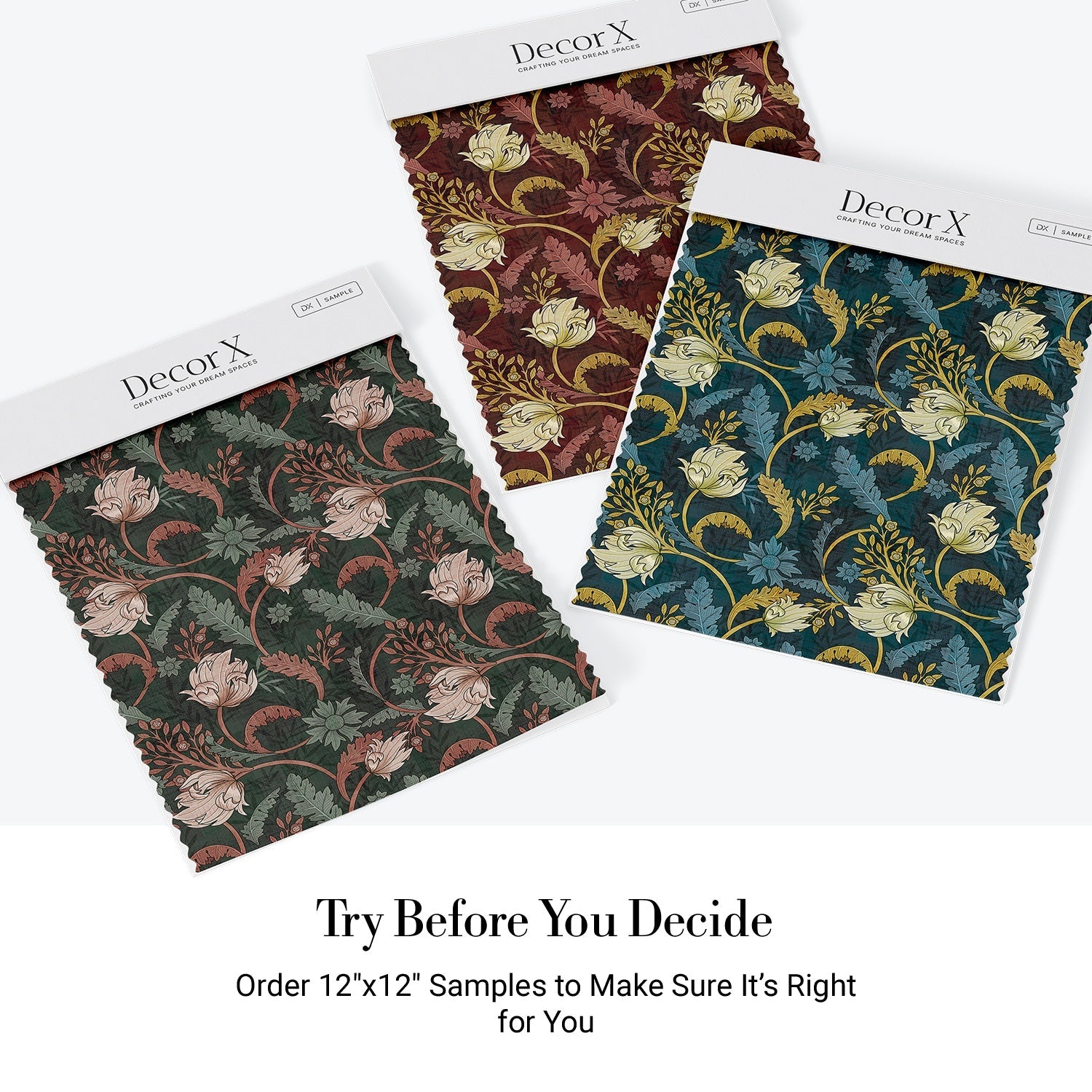 Art nouveau floral design with sage leaves and copper scrollwork on dark emerald background - view 28 - final all-groups samples