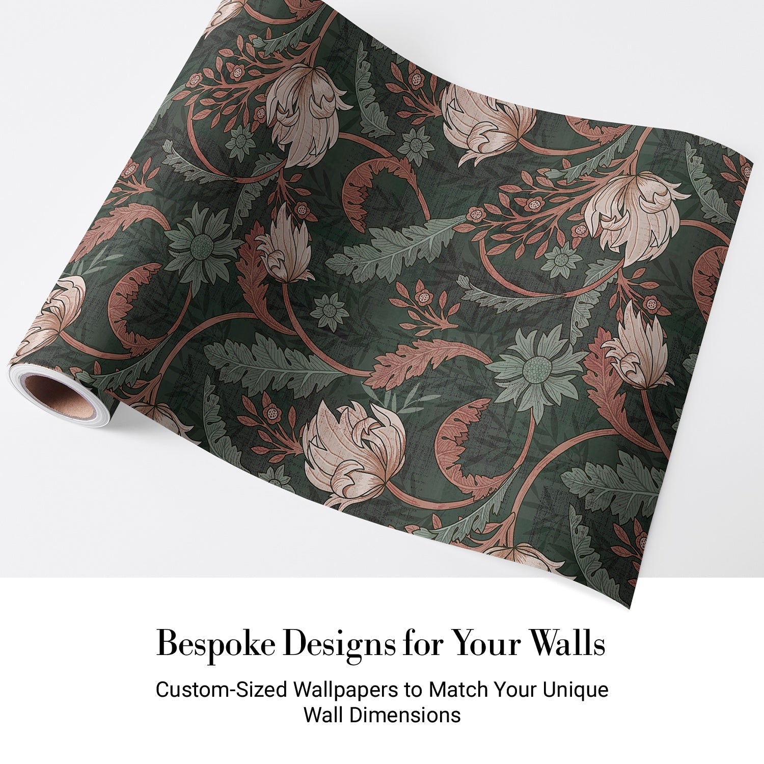 Art nouveau floral design with sage leaves and copper scrollwork on dark emerald background - view 4 - final