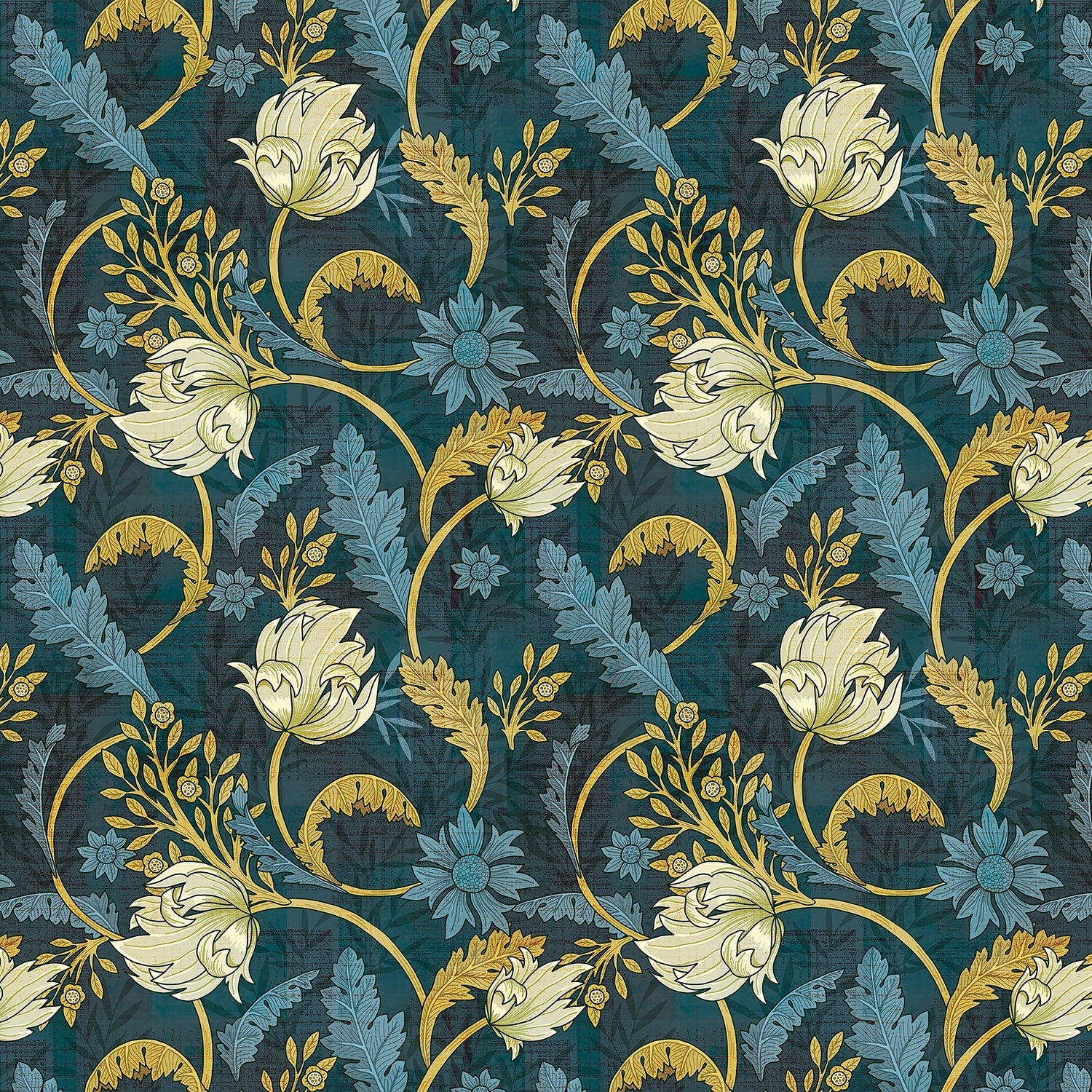 Art nouveau floral design with sage leaves and copper scrollwork on dark emerald background - view 9 - final
