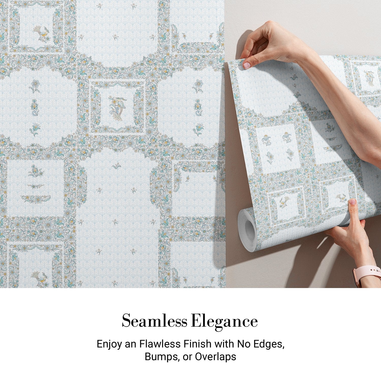Classic geometric frames with delicate floral details in soft sage green and white tones - view 3 - final
