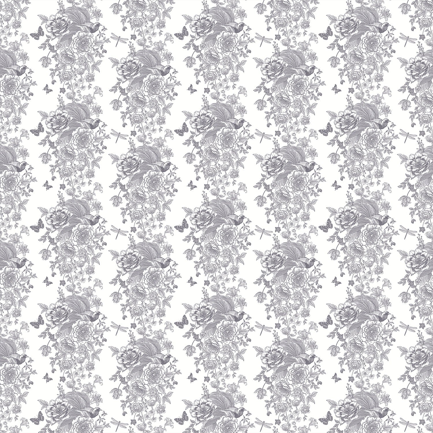 Monochromatic grey and white vintage roses repeating on dusky purple background with elegant flourishes - view 13 - final