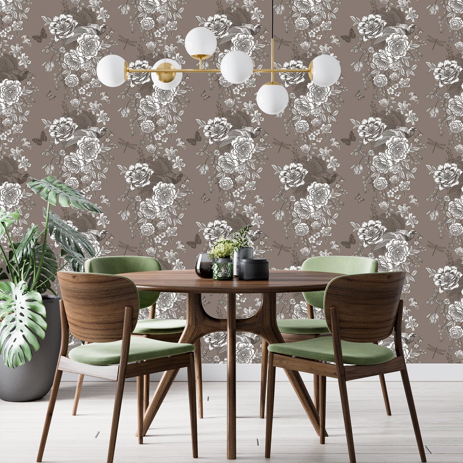 Monochromatic grey and white vintage roses repeating on dusky purple background with elegant flourishes - view 15 - final