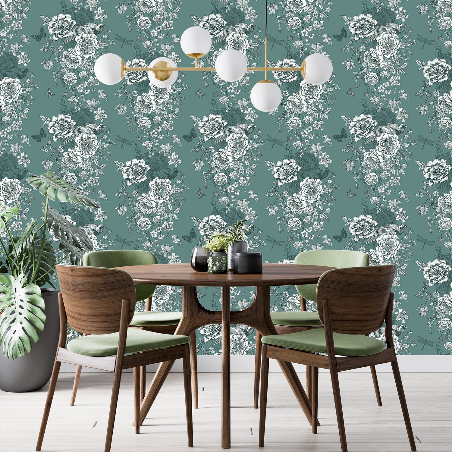 Monochromatic grey and white vintage roses repeating on dusky purple background with elegant flourishes - view 20 - final