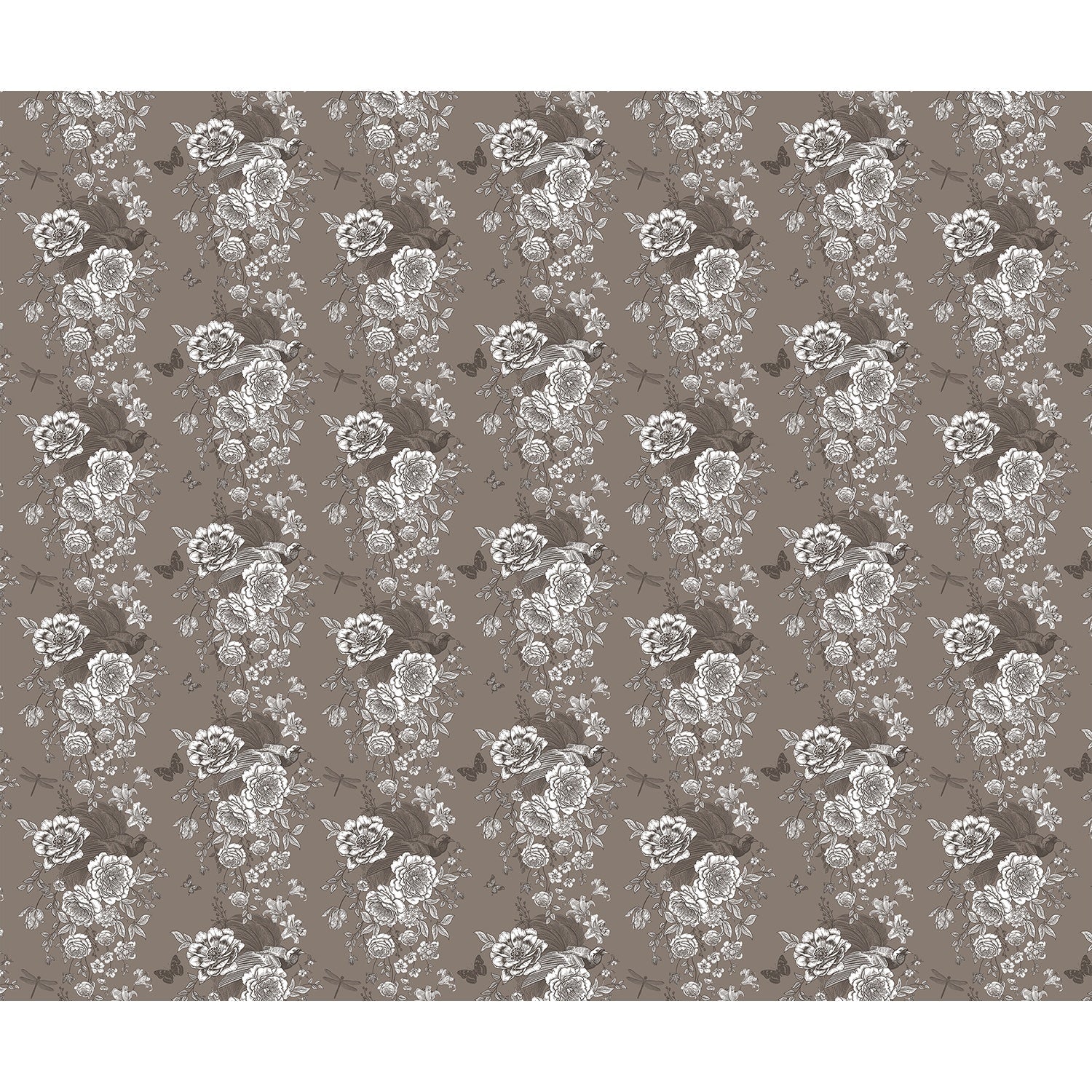 Monochromatic grey and white vintage roses repeating on dusky purple background with elegant flourishes - view 21 - final