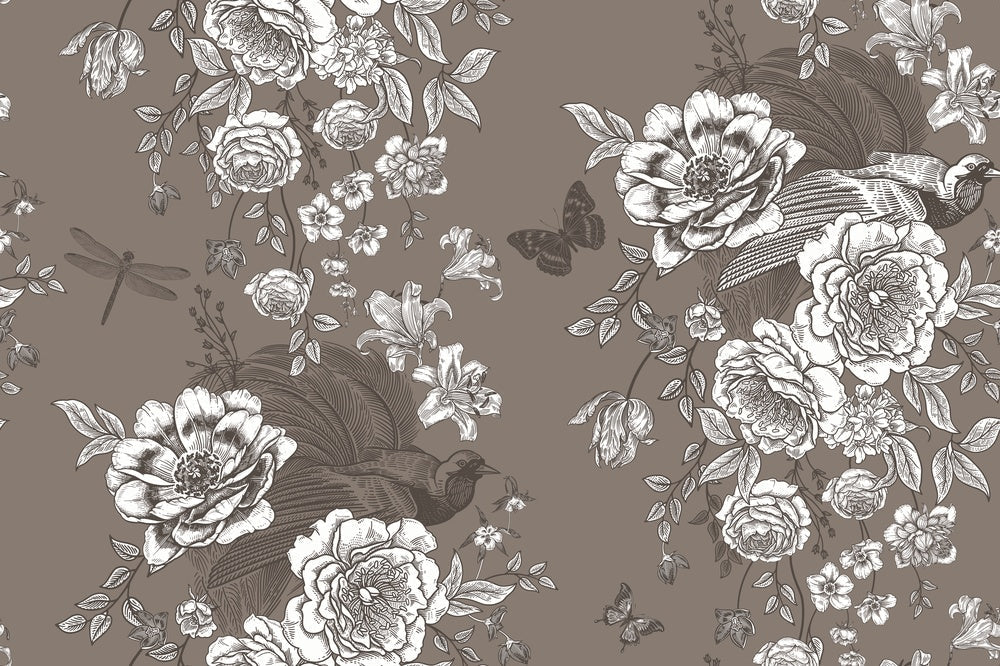 repeat-full-square Monochromatic grey and white vintage roses repeating on dusky purple background with elegant flourishes - view 24 - repeat-small - final