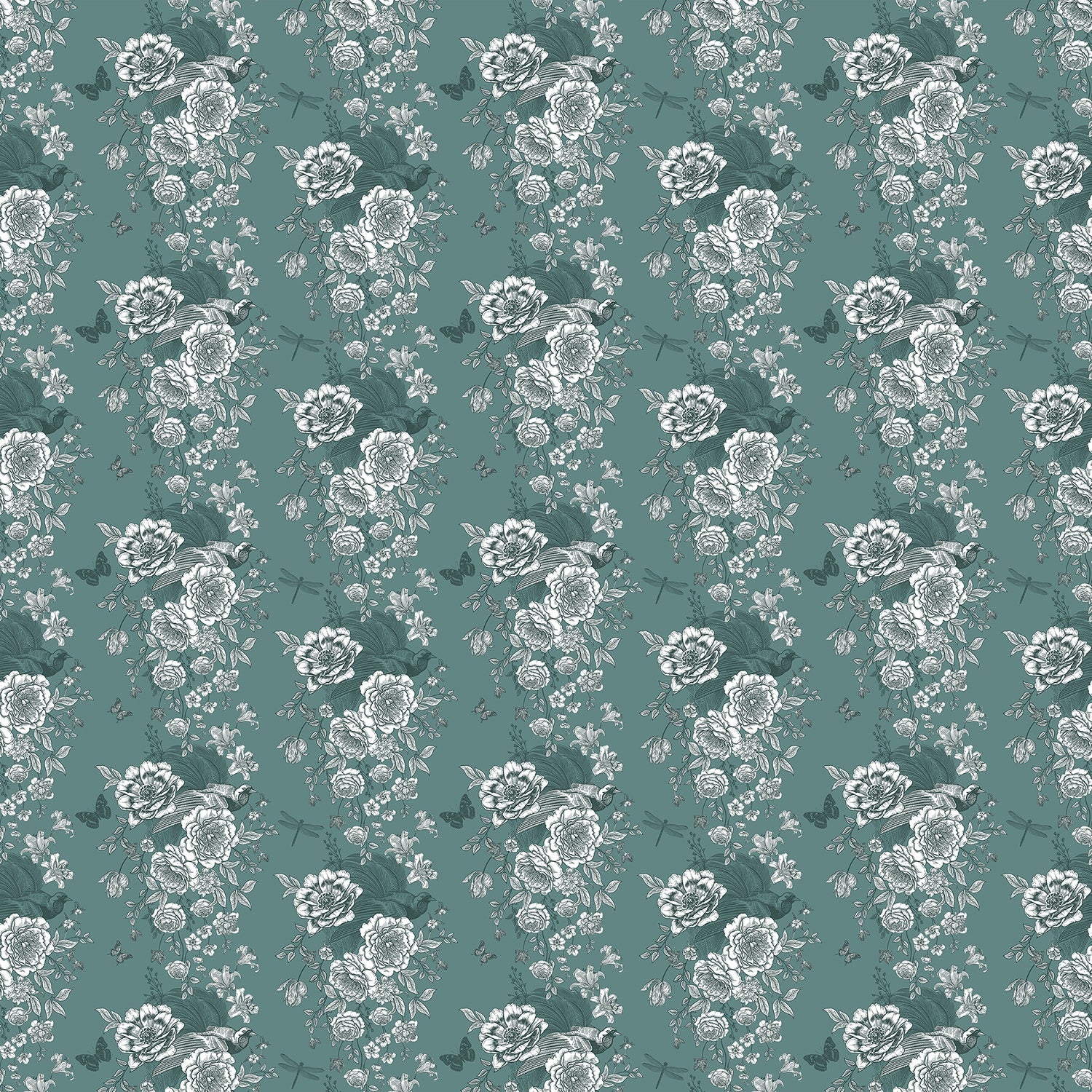 Monochromatic grey and white vintage roses repeating on dusky purple background with elegant flourishes - view 25 - final