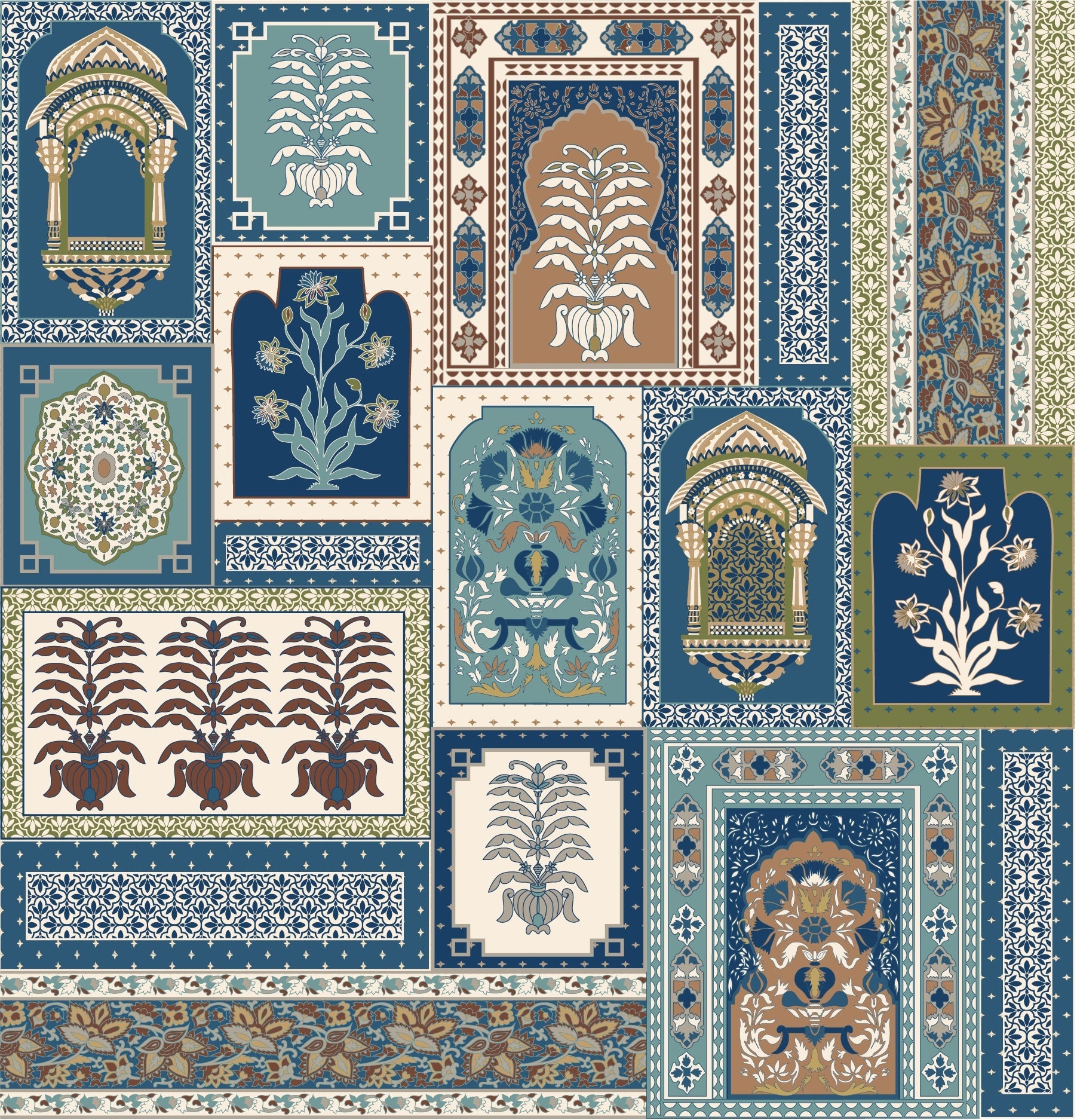 Traditional Indian archways and geometric frames in terracotta and brown repeating heritage motifs - view 11 - repeat-original - final