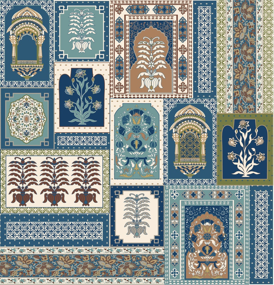 Traditional Indian archways and geometric frames in terracotta and brown repeating heritage motifs - view 12 - repeat-small - final