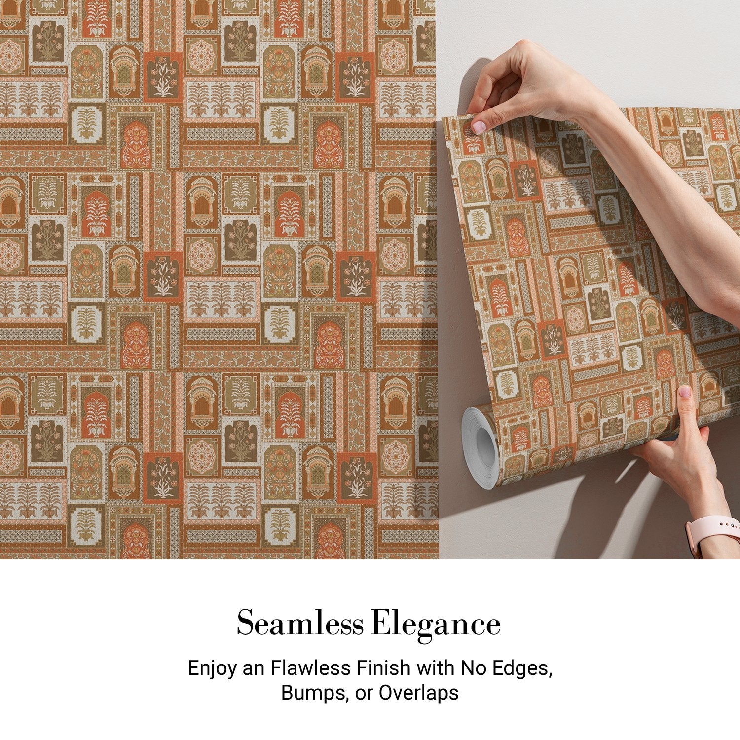 Traditional Indian archways and geometric frames in terracotta and brown repeating heritage motifs - view 3 - final