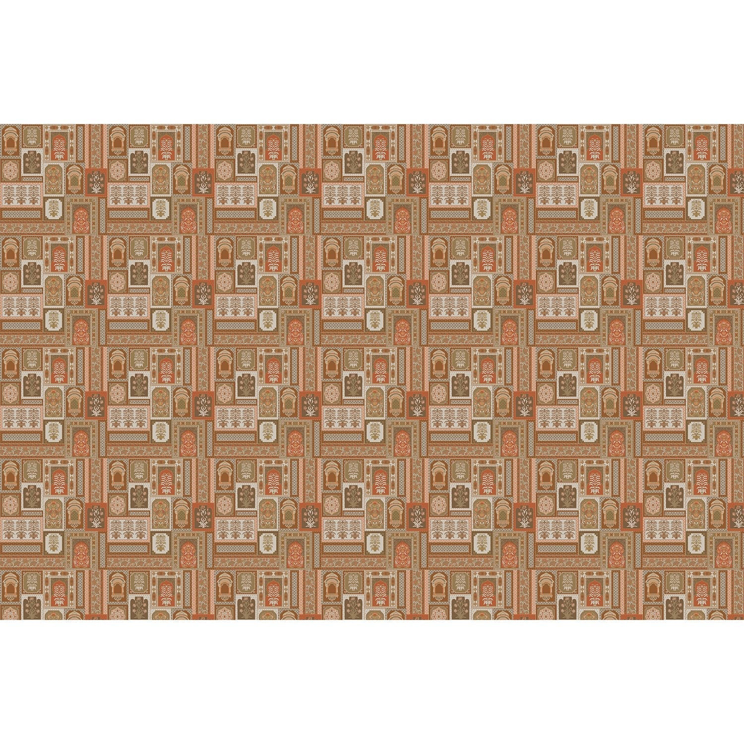 Traditional Indian archways and geometric frames in terracotta and brown repeating heritage motifs - view 5 - repeat-full-square - final