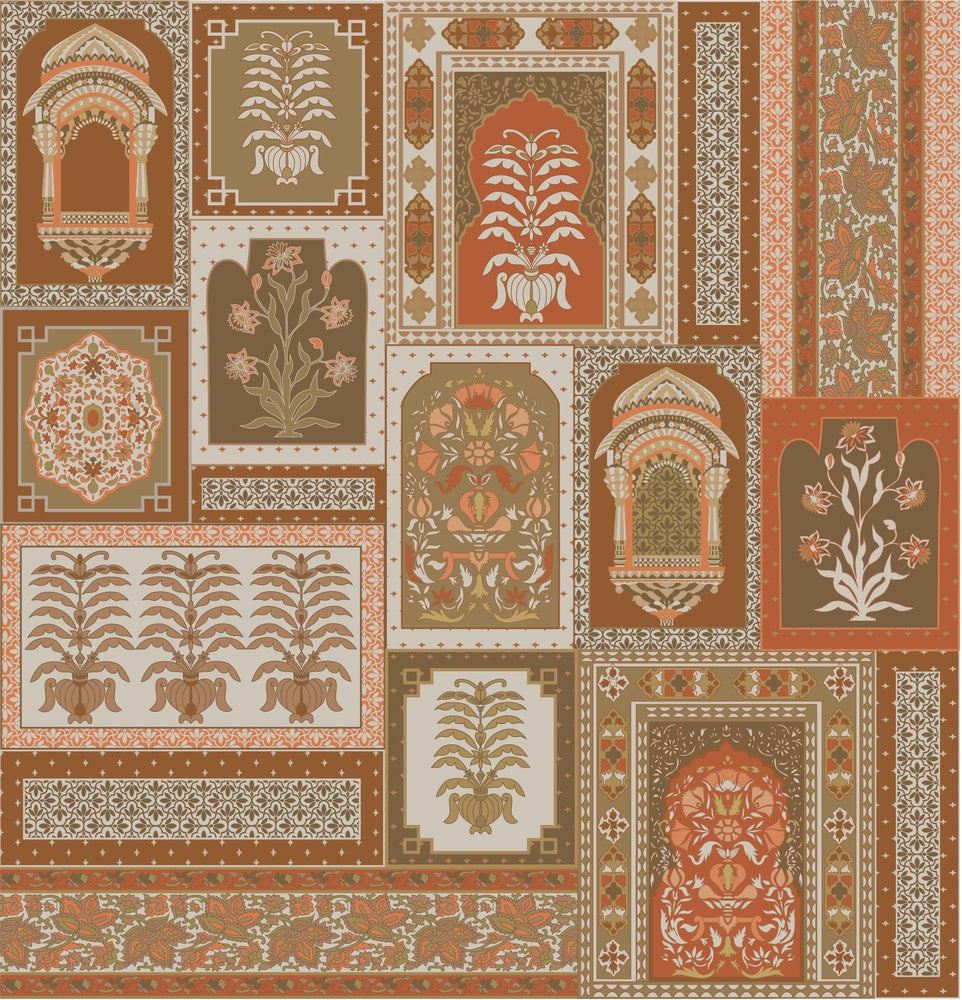 Traditional Indian archways and geometric frames in terracotta and brown repeating heritage motifs - view 7 - repeat-small - final