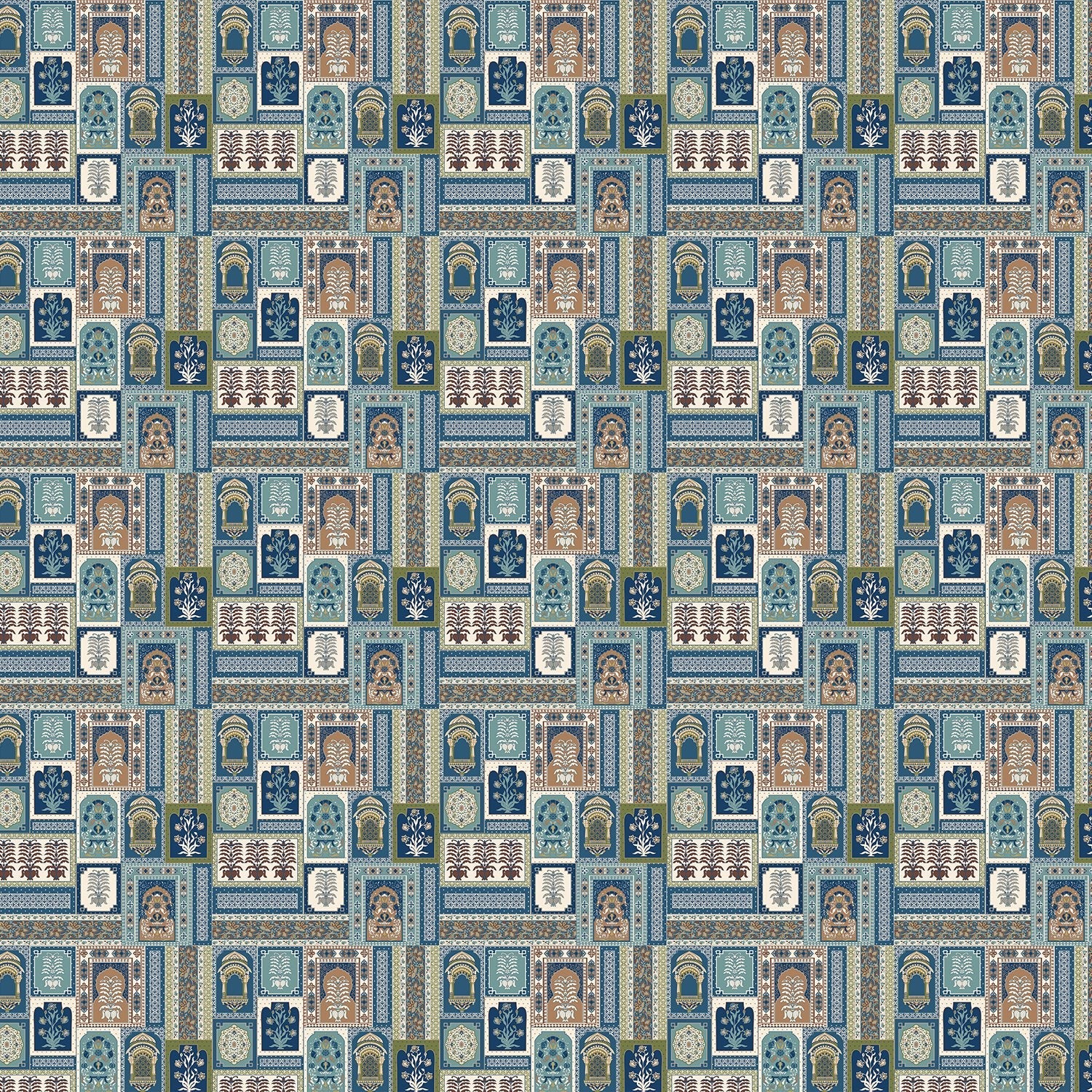 Traditional Indian archways and geometric frames in terracotta and brown repeating heritage motifs - view 9 - final