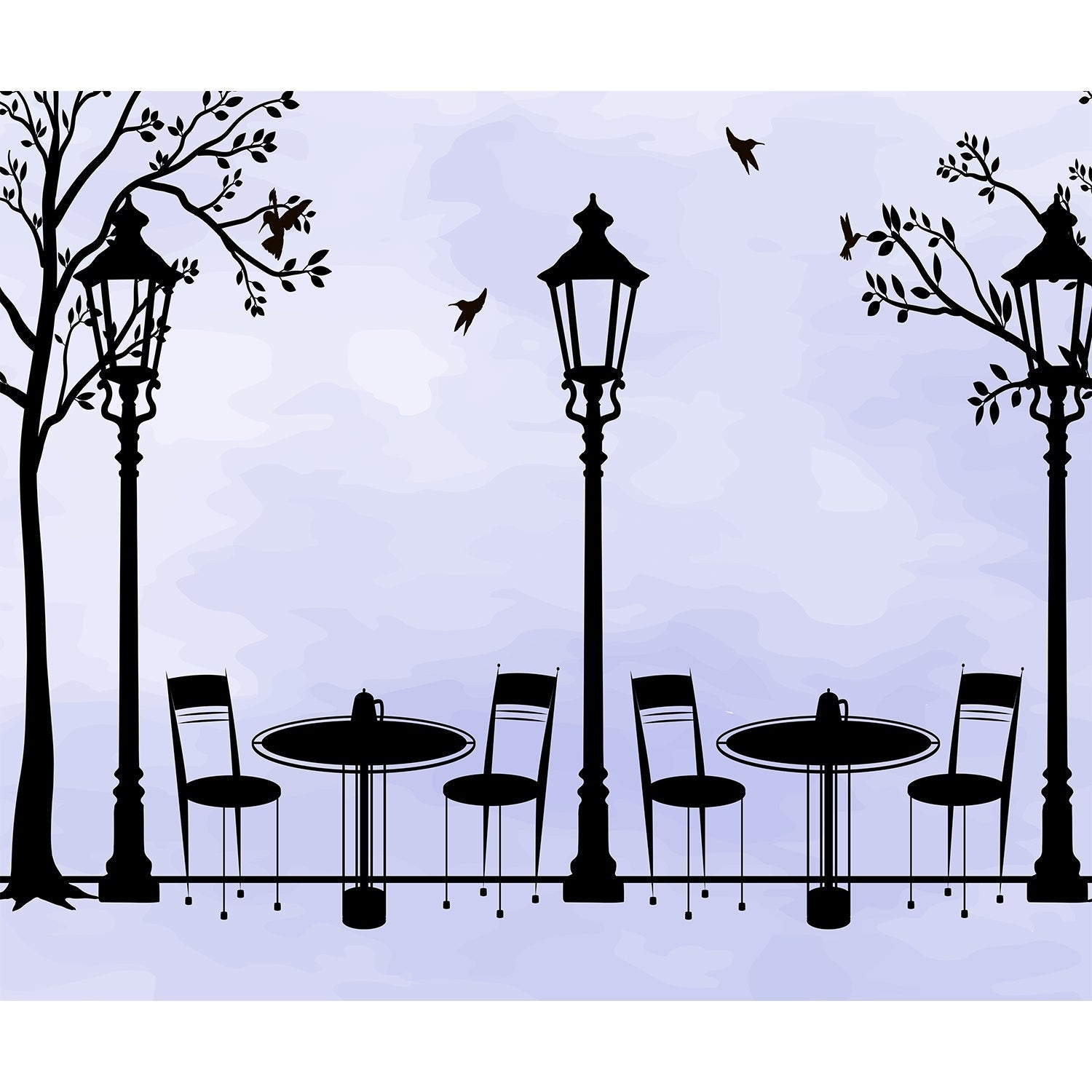 Parisian cafe silhouette in lea - "hotels and cafes" wallpaper mural-equal final