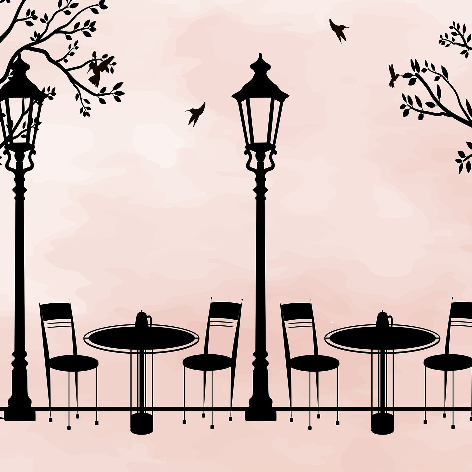 Black silhouette street lamps with tree branches create elegant cafe atmosphere on beige background - view 12 - final