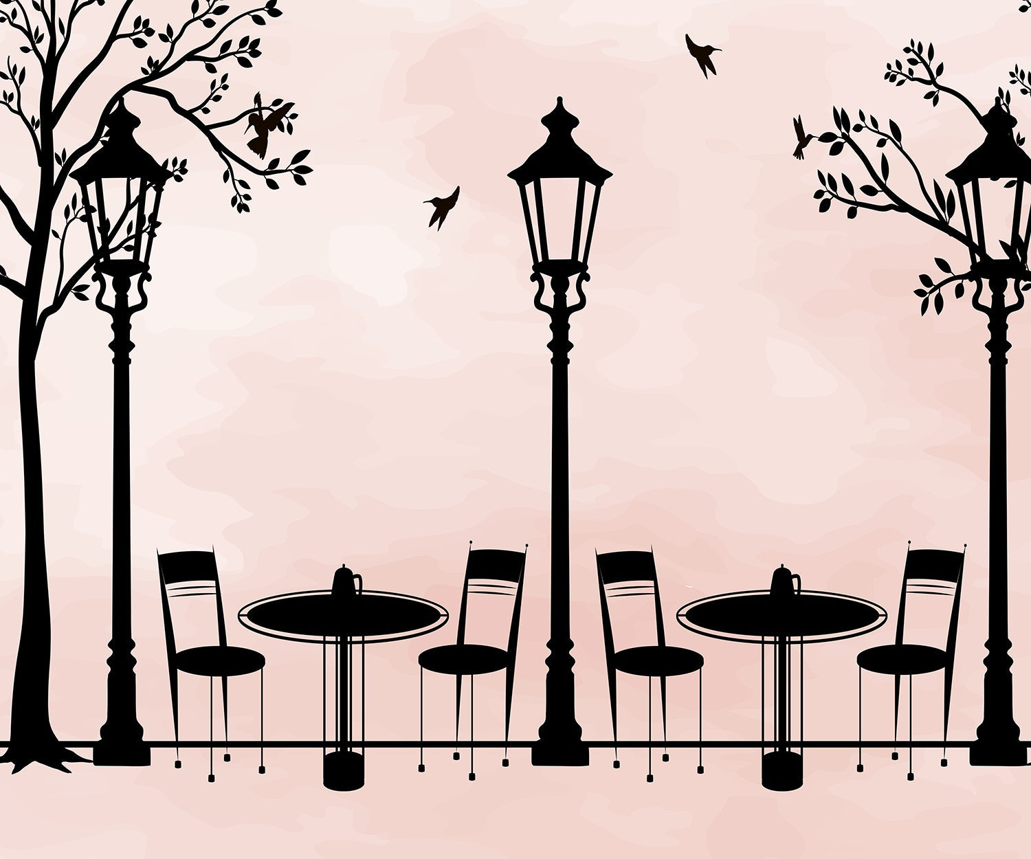 "Silhouette of Parisian cafes in lea - hotels and cafes wallpaper mural-inequal final"