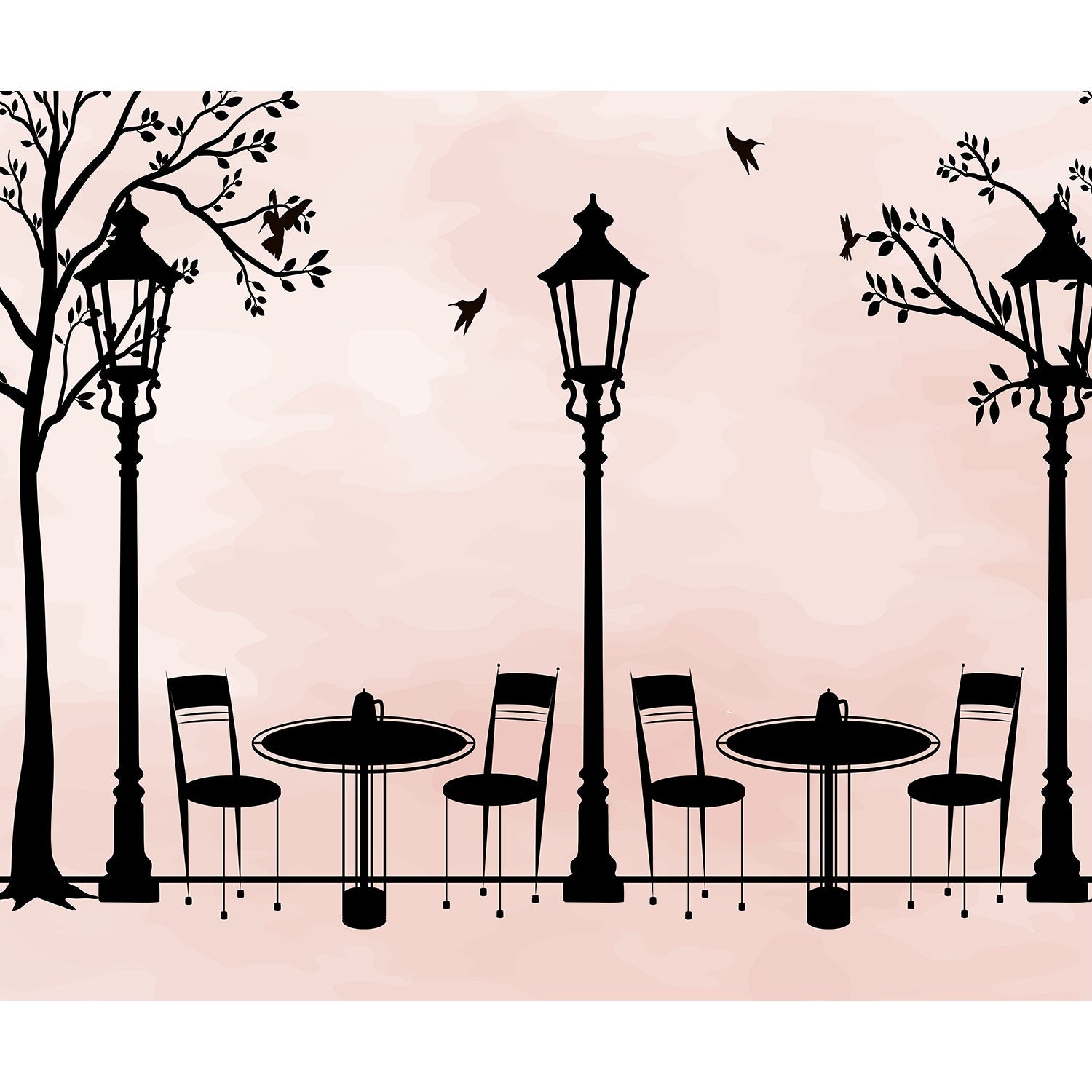 Parisian cafe silhouette in lea - "hotels and cafes" wallpaper mural-equal final