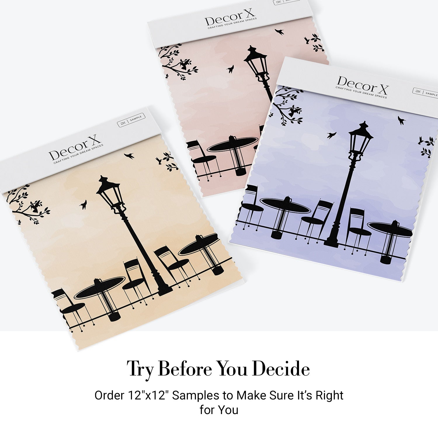 Black silhouette street lamps with tree branches create elegant cafe atmosphere on beige background - view 15 - final all-groups samples