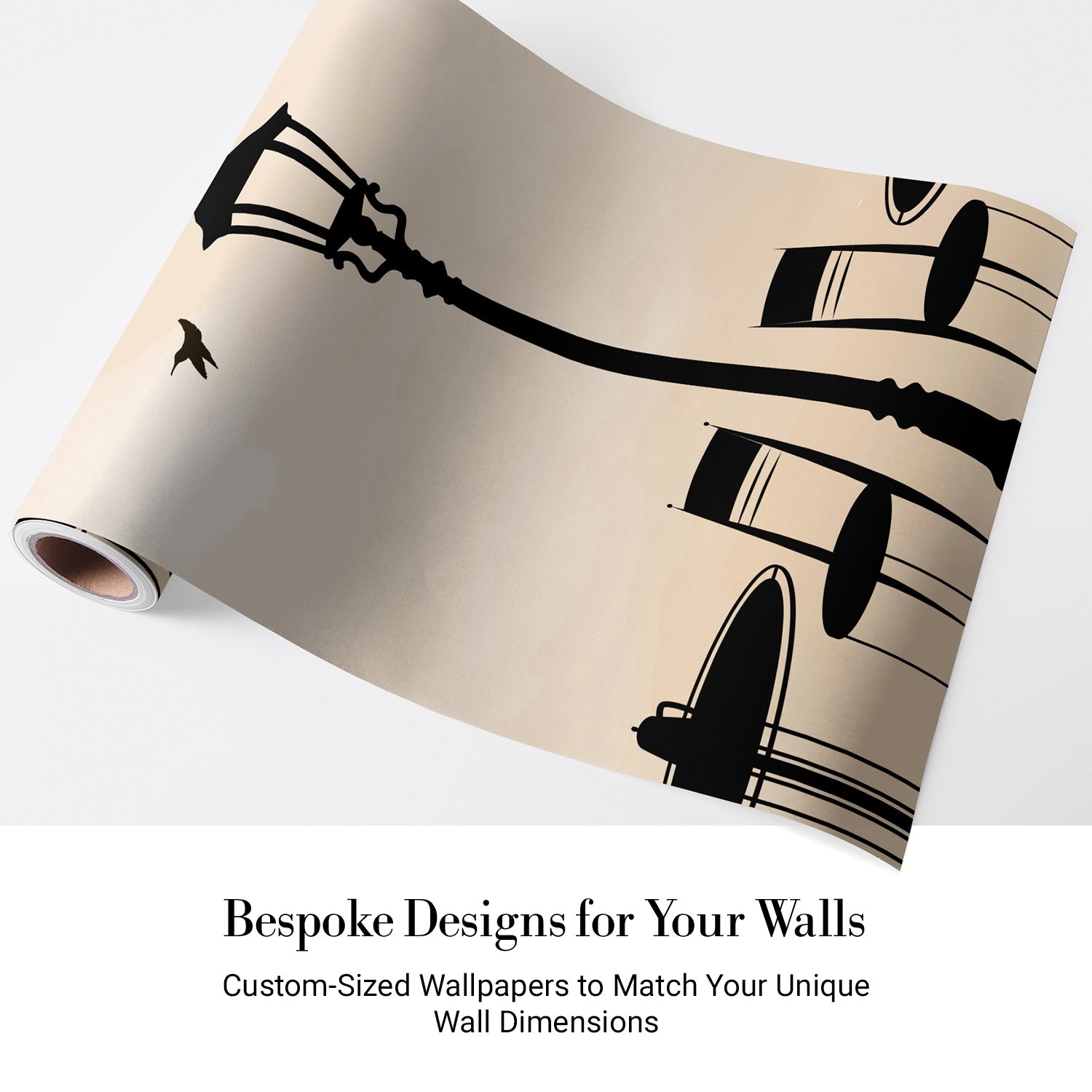 Black silhouette street lamps with tree branches create elegant cafe atmosphere on beige background - view 4 - final