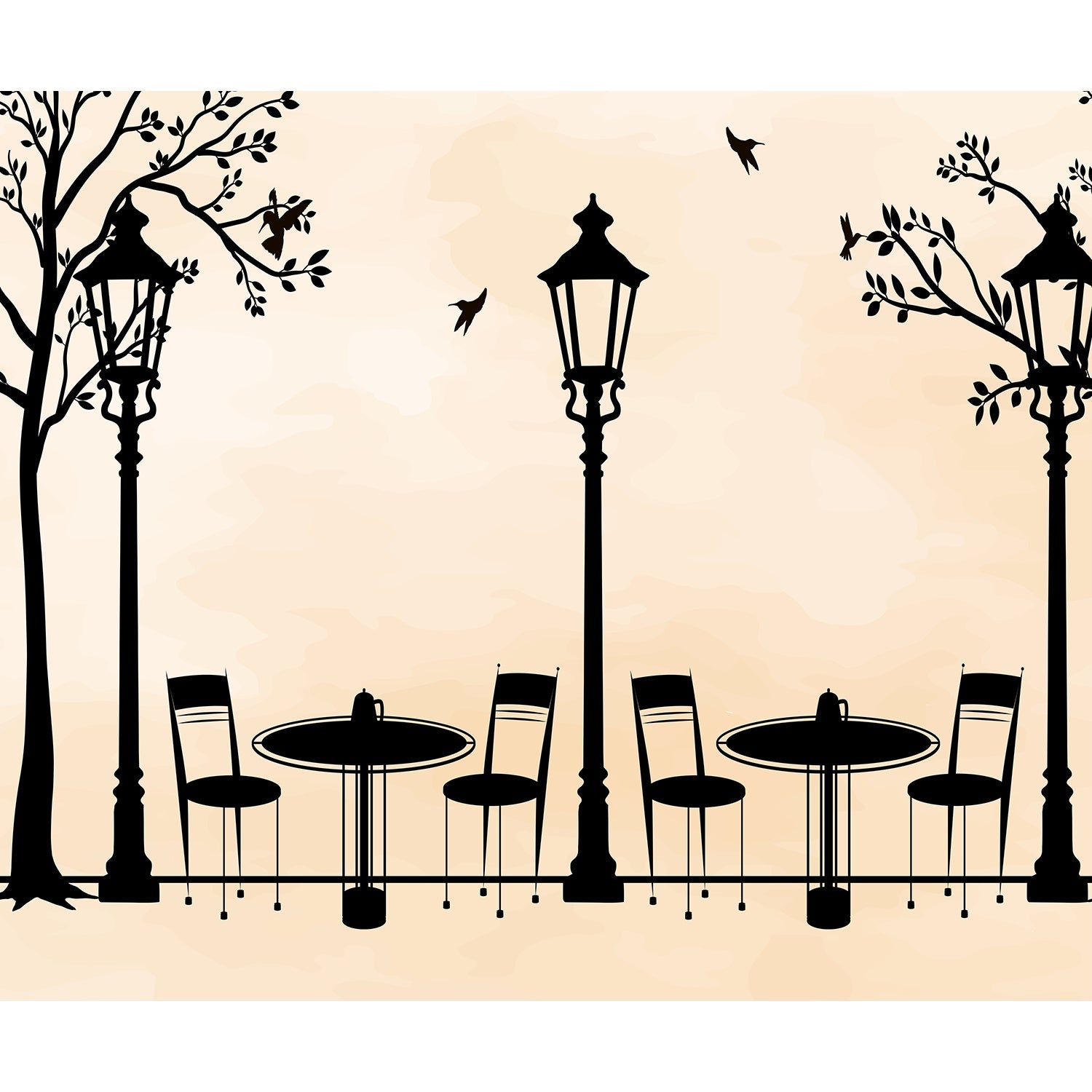 Parisian cafe silhouette in lea - "hotels and cafes" wallpaper mural-equal final