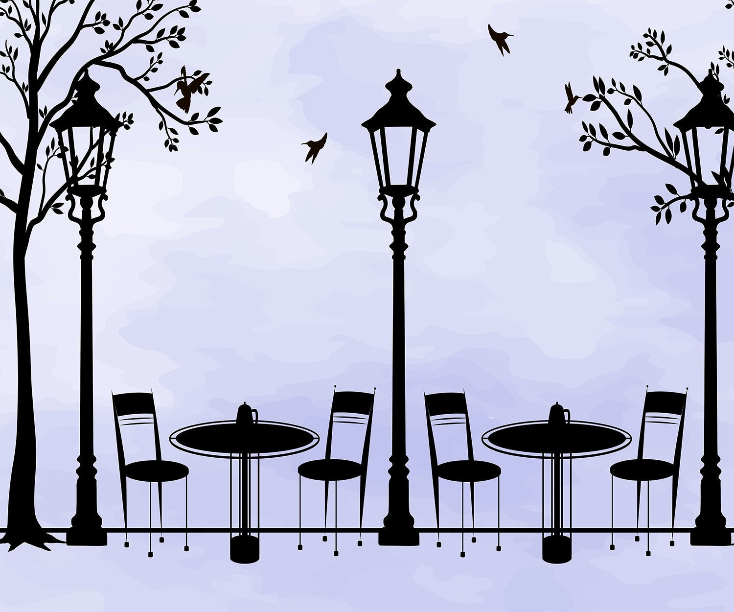 "Silhouette of Parisian cafes in lea - hotels and cafes wallpaper mural-inequal final"