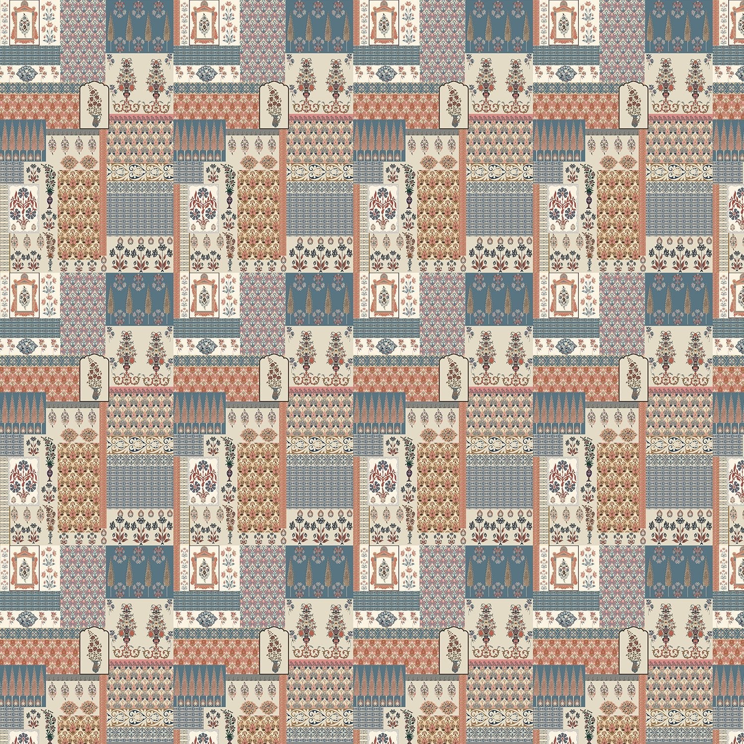 Geometric brown and terracotta patchwork with traditional Middle Eastern motifs in retro style - view 14 - final