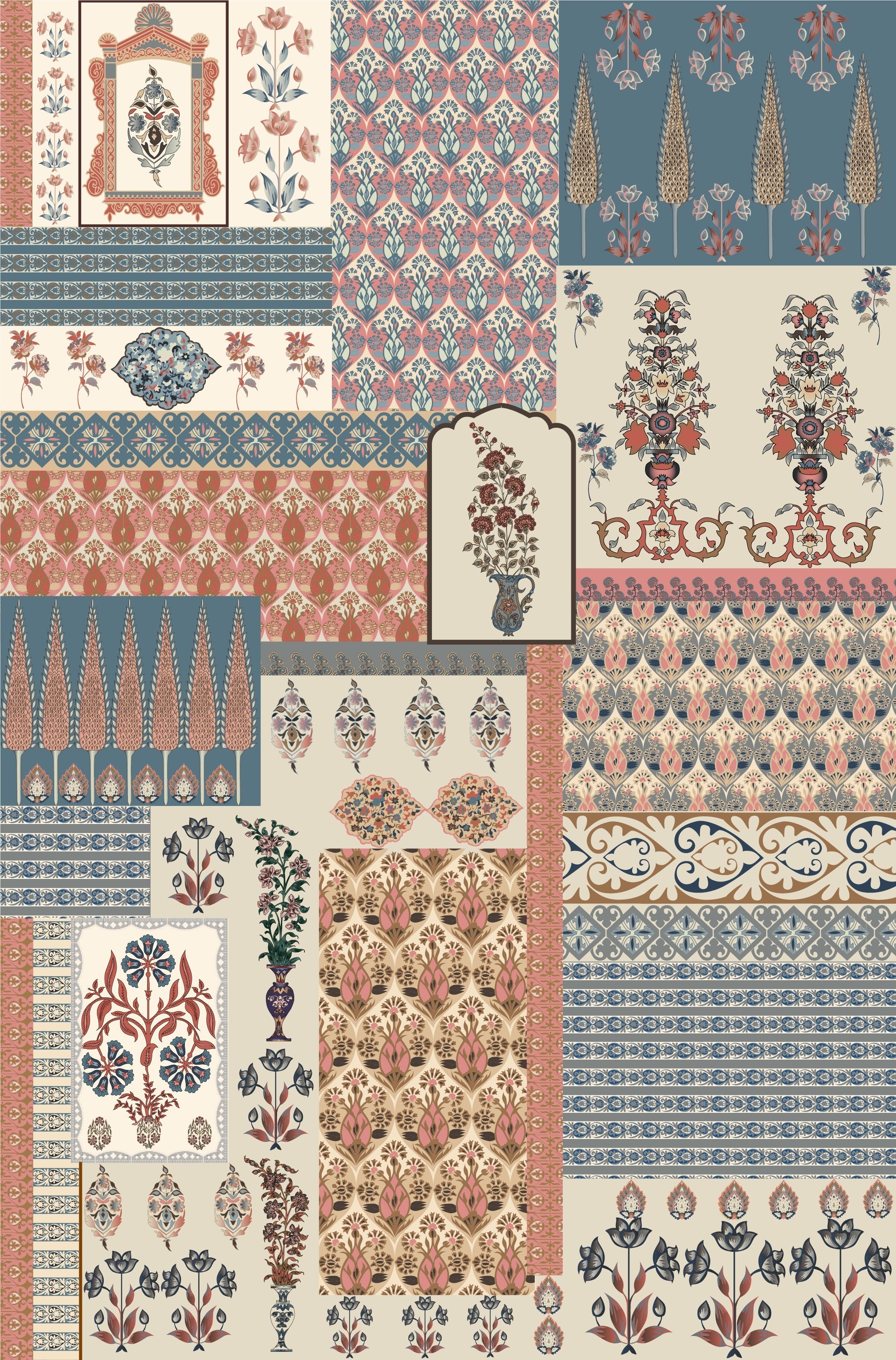 Geometric brown and terracotta patchwork with traditional Middle Eastern motifs in retro style - view 16 - repeat-original - final